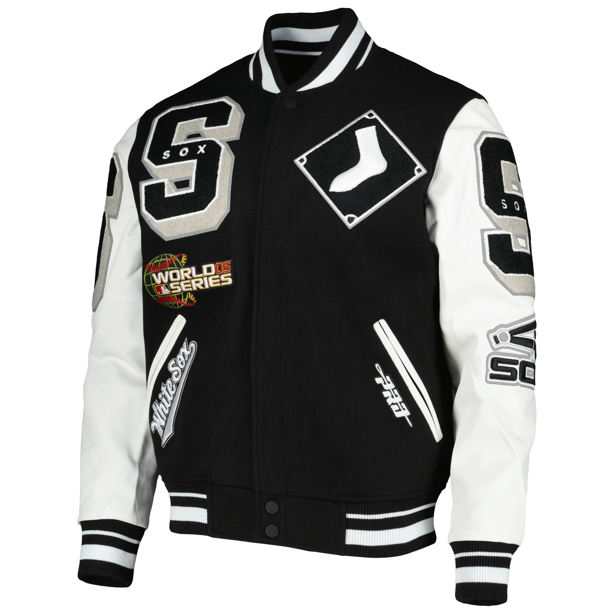 Chicago-White-Sox-Pro-Standard-Mash-Up-Logo-Varsity-Jacket-leather moto 1