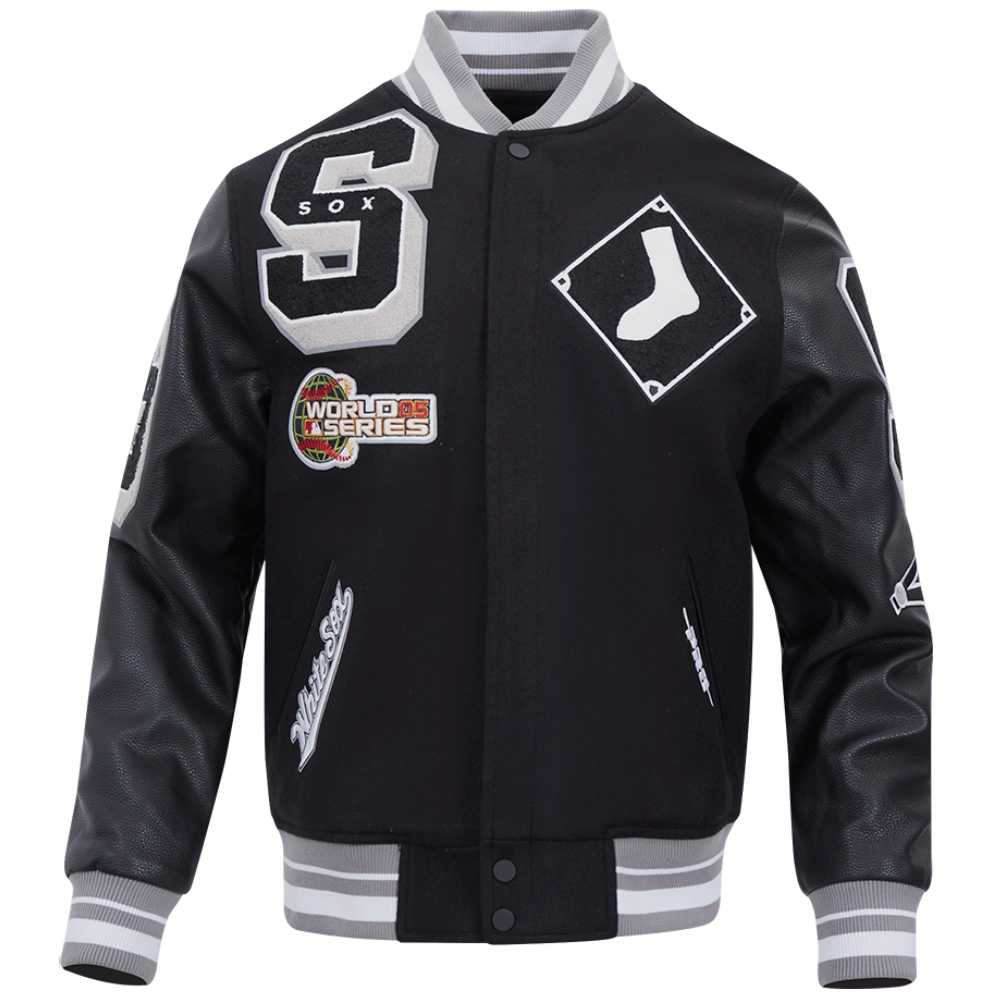 Chicago-White-Sox-Pro-Standard-Mashup-Black-Wool-Leather-Varsity-Jacket-leather moto 1