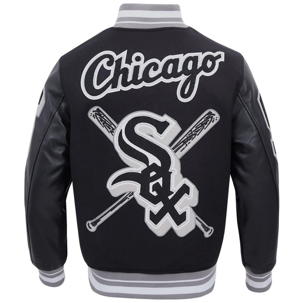 Chicago-White-Sox-Pro-Standard-Mashup-Black-Wool-Leather-Varsity-Jacket-leather moto 2