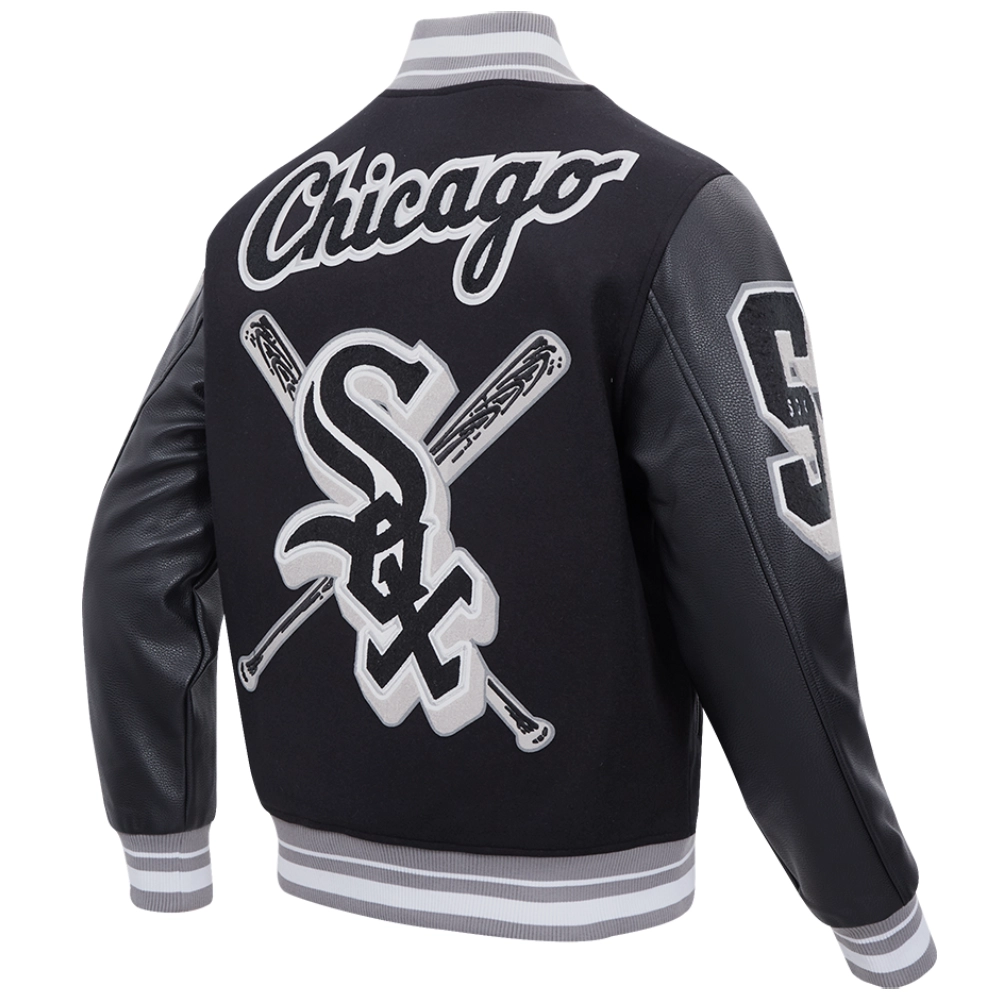 Chicago-White-Sox-Pro-Standard-Mashup-Black-Wool-Leather-Varsity-Jacket-leather moto 3