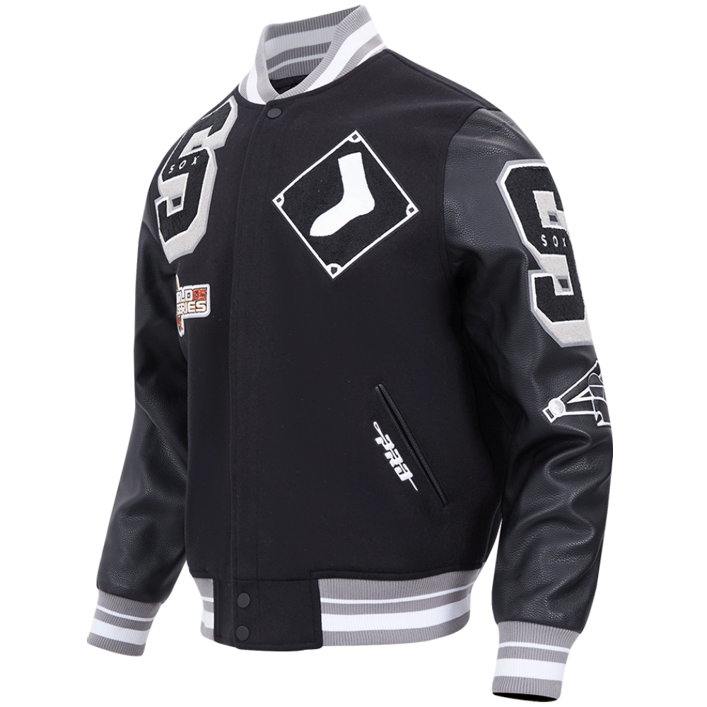 Chicago-White-Sox-Pro-Standard-Mashup-Black-Wool-Leather-Varsity-Jacket-leather moto 4