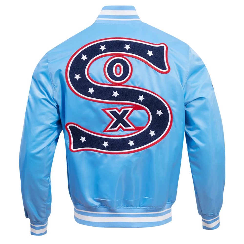 Chicago-White-Sox-Pro-Standard-Retro-Classic-Satin-Varsity-Blue-Jacket-leather moto 2