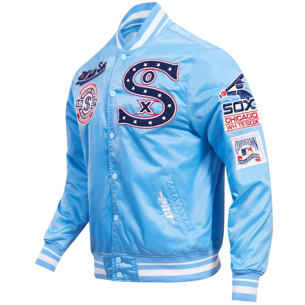 Chicago-White-Sox-Pro-Standard-Retro-Classic-Satin-Varsity-Blue-Jacket-leather moto 4