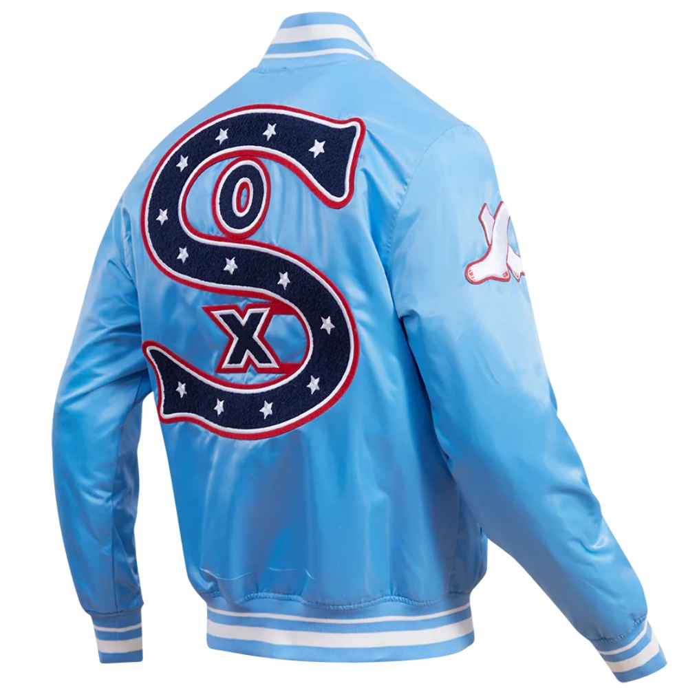 Chicago-White-Sox-Pro-Standard-Retro-Classic-Satin-Varsity-Blue-Jacket-leather moto 5
