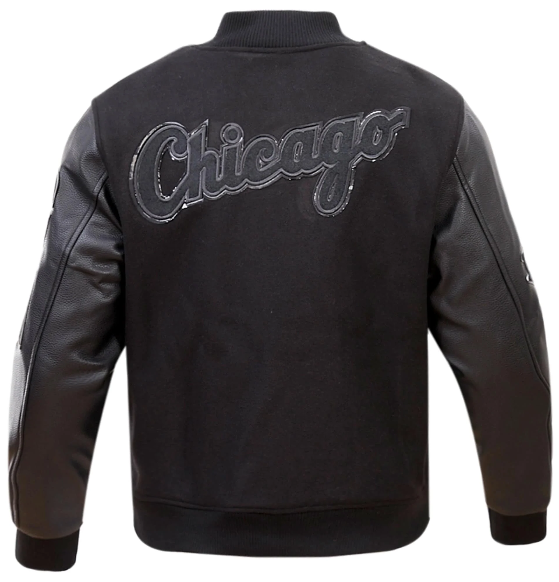 Chicago-White-Sox-Pro-Standard-Triple-Black-Varsity-Jacket-leather moto 2