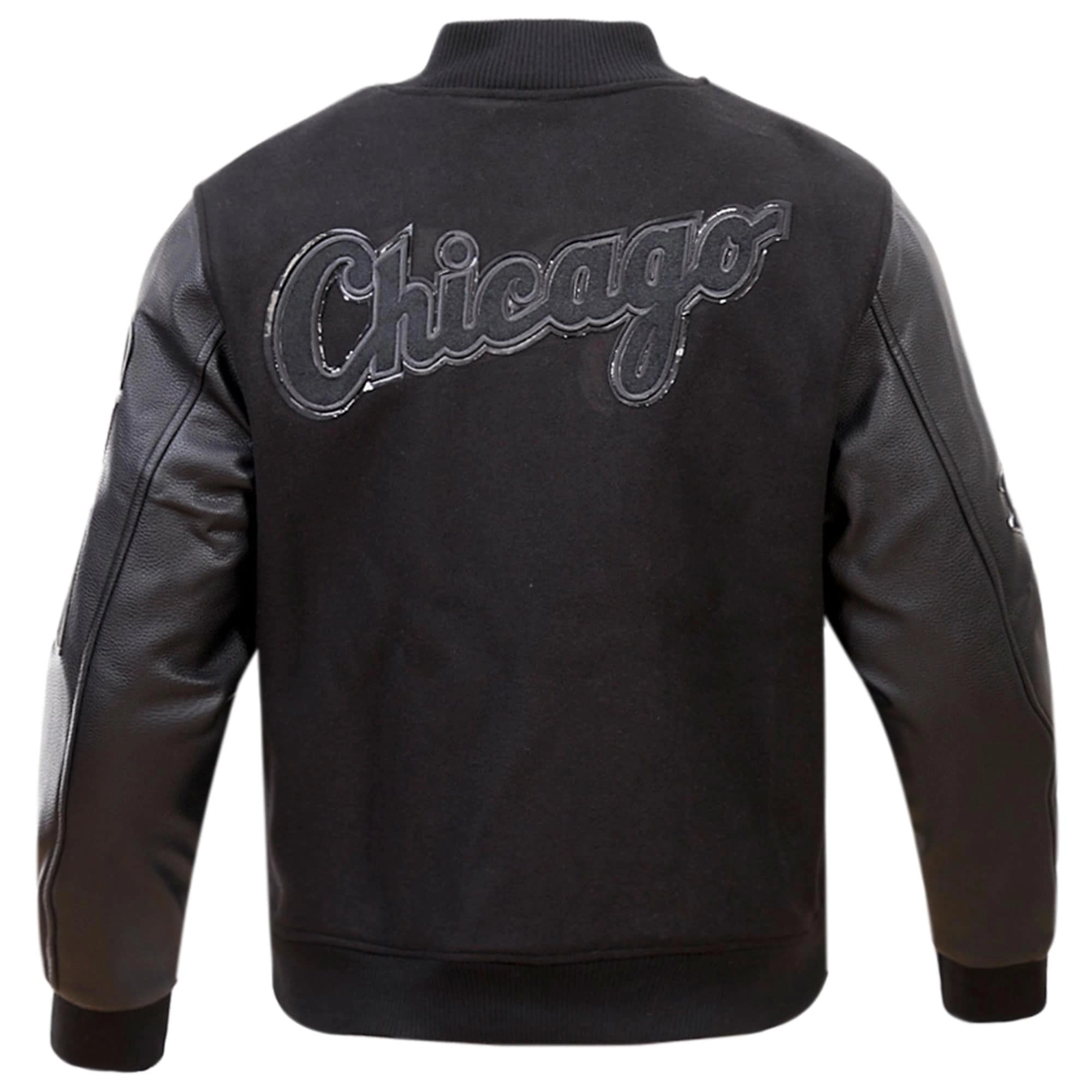 Chicago-White-Sox-Pro-Standard-Triple-Black-Varsity-Jacket-leather moto 2