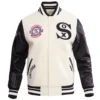 Chicago-White-Sox-Retro-Classic-Rib-Knitted-White-Black-Varsity-Jacket-leather moto 1