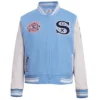 Chicago-White-Sox-Womens-Full-Snap-Satin-Varsity-Jacket-leather moto 1