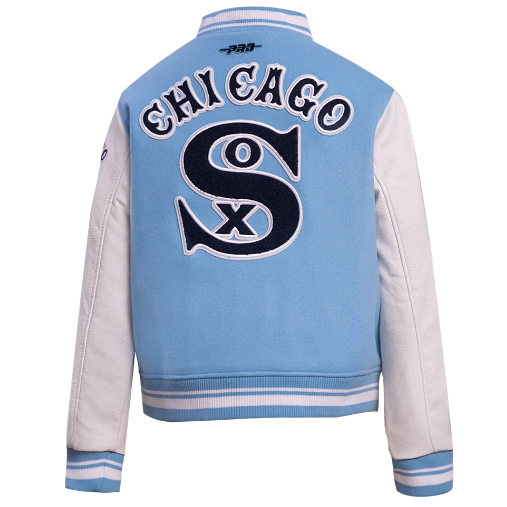 Chicago-White-Sox-Womens-Full-Snap-Satin-Varsity-Jacket-leather moto 2