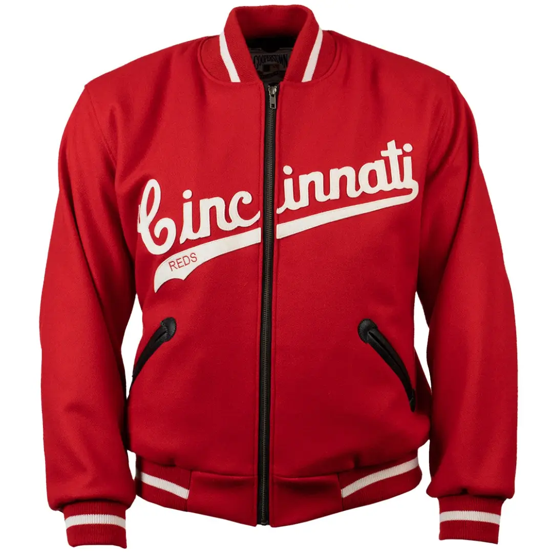 Cincinnati-Reds-1969-Authentic-Red-Wool-Zipper-Varsity-Jacket-leather moto 1