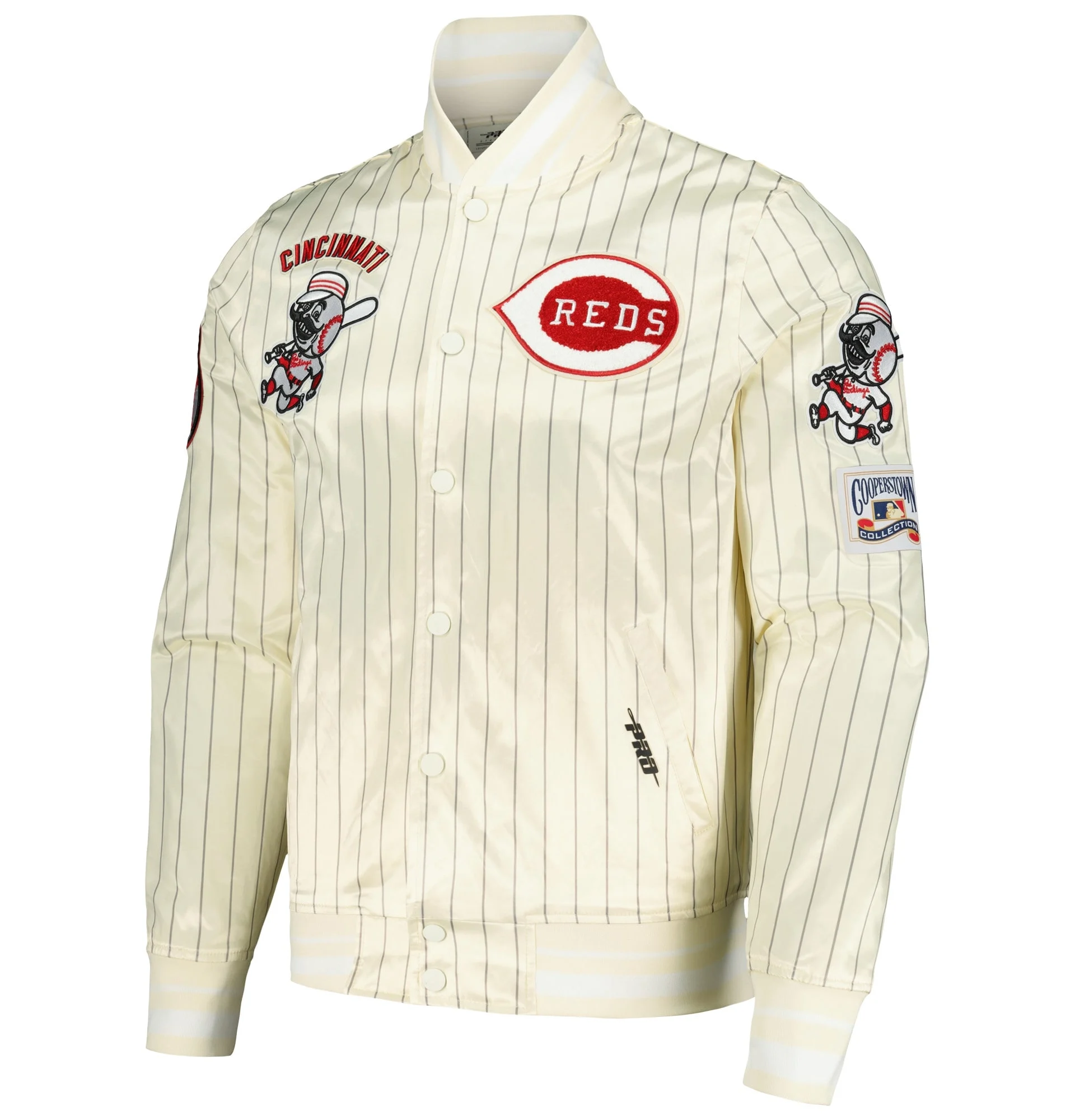 Cincinnati-Reds-Pro-Standard-Classic-Rib-Knitted-Full-Snap-Satin-Varsity-Cream-Jacket- leather moto 1