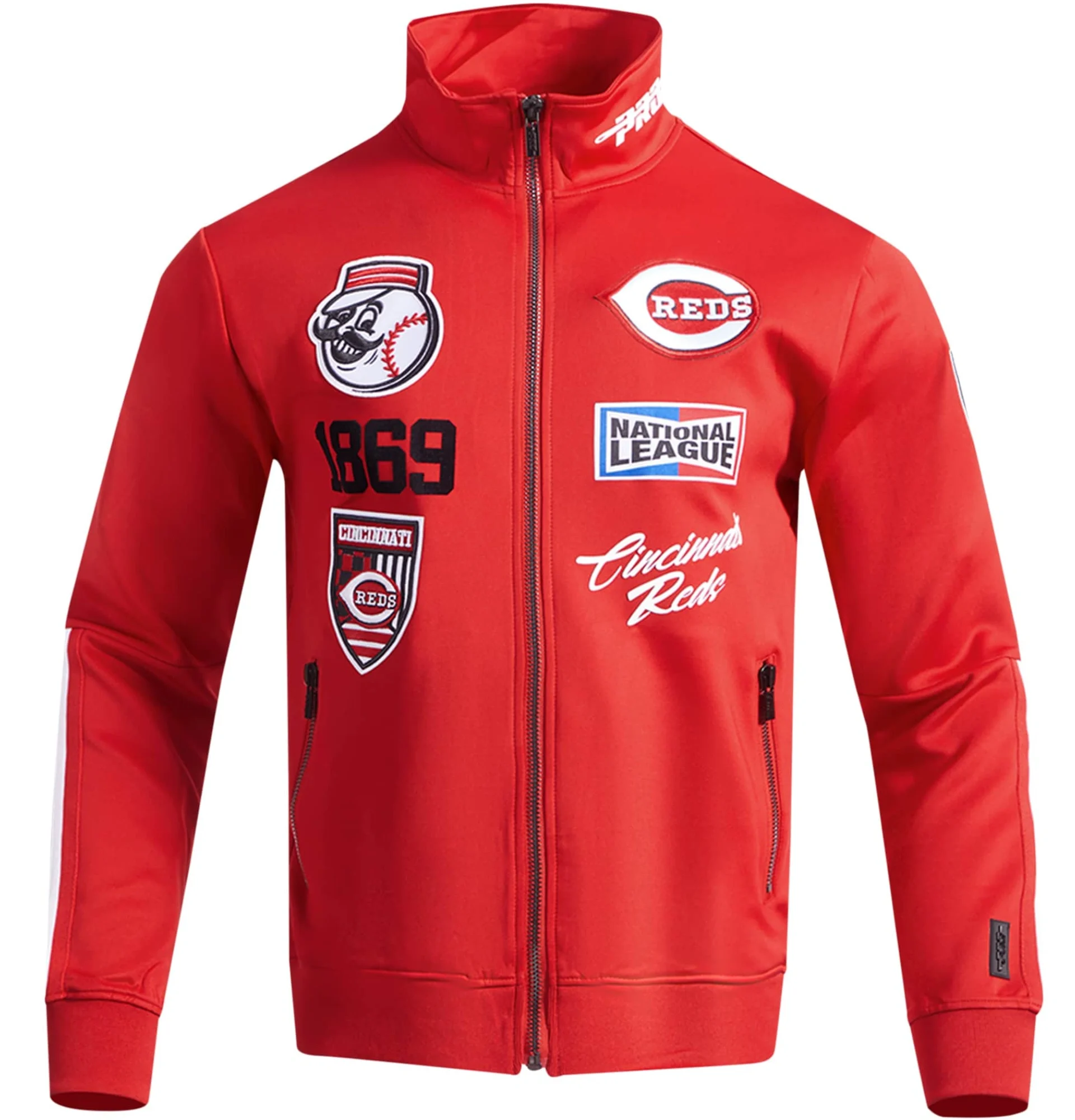 Cincinnati-Reds-Pro-Standard-Fast-Lane-Full-Zip-Red-Varsity-Jacket-leather moto 1
