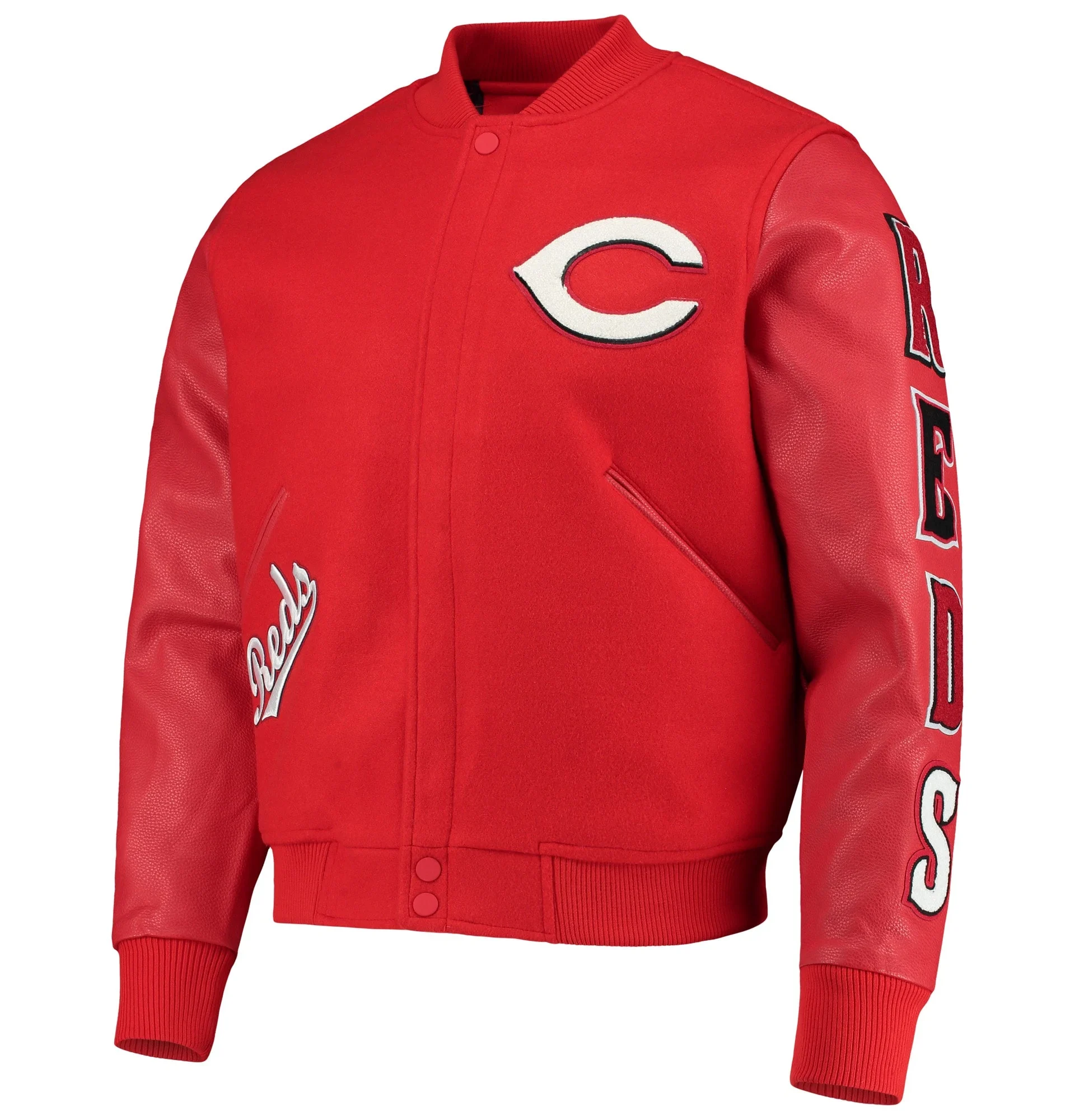 Cincinnati-Reds-Pro-Standard-Red-Wool-Leather-Varsity-Jacket-leather moto 1