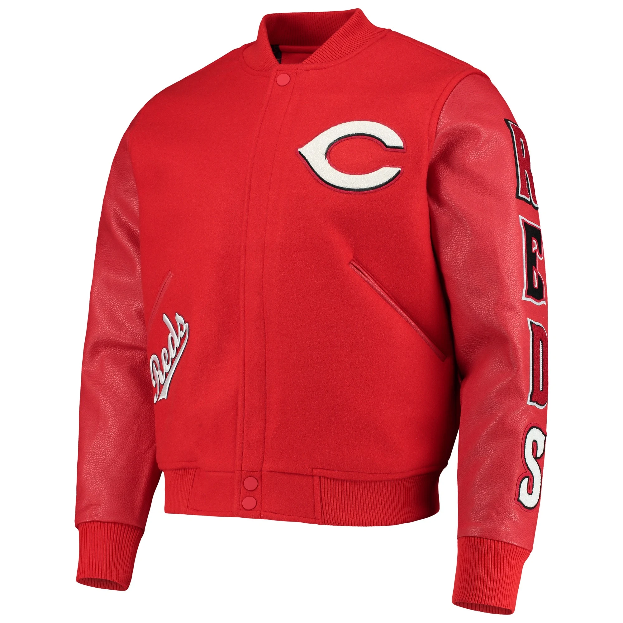 Cincinnati-Reds-Pro-Standard-Red-Wool-Leather-Varsity-Jacket-leather moto 1