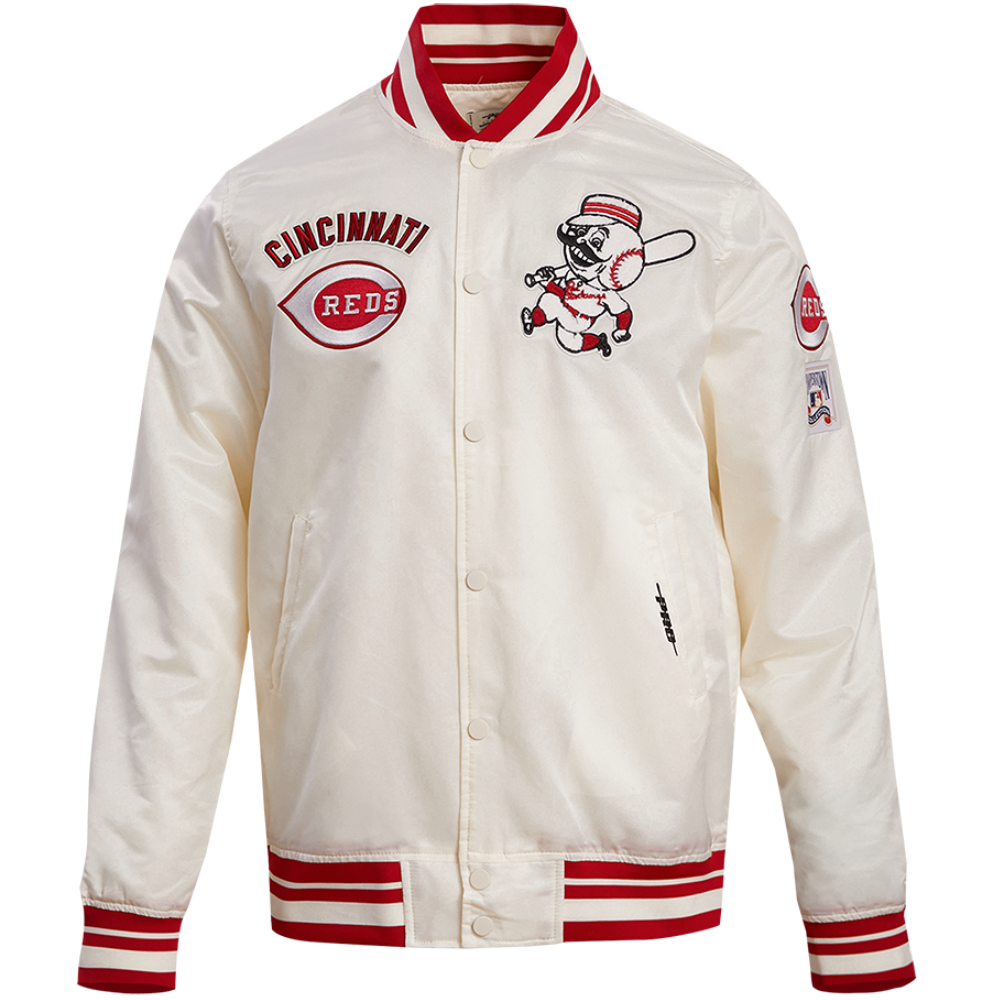 Cincinnati-Reds-Pro-Standard-Retro-Classic-Full-Snap-Satin-Varsity-Jacket- leather moto 1