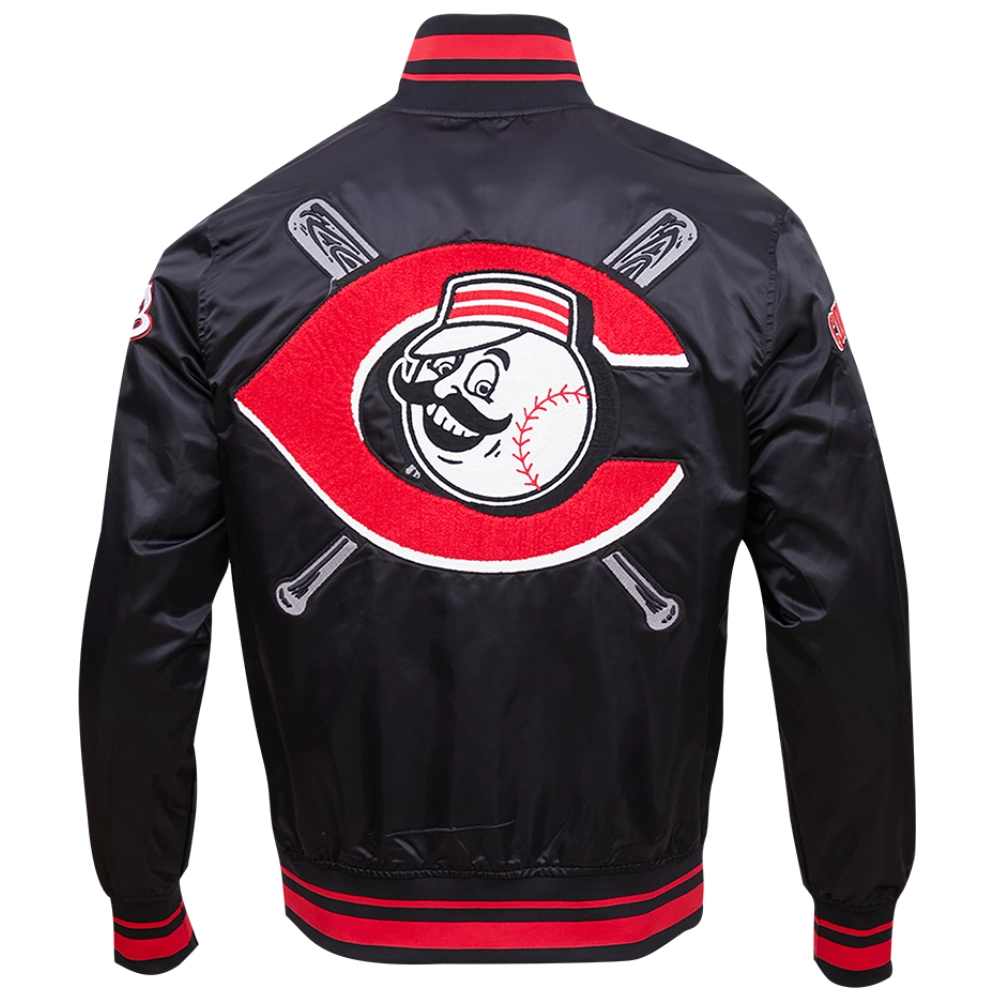 Cincinnati-Reds-Rib-Knitted-Full-Snap-Black-Satin-Varsity-Jacket-leather moto 2