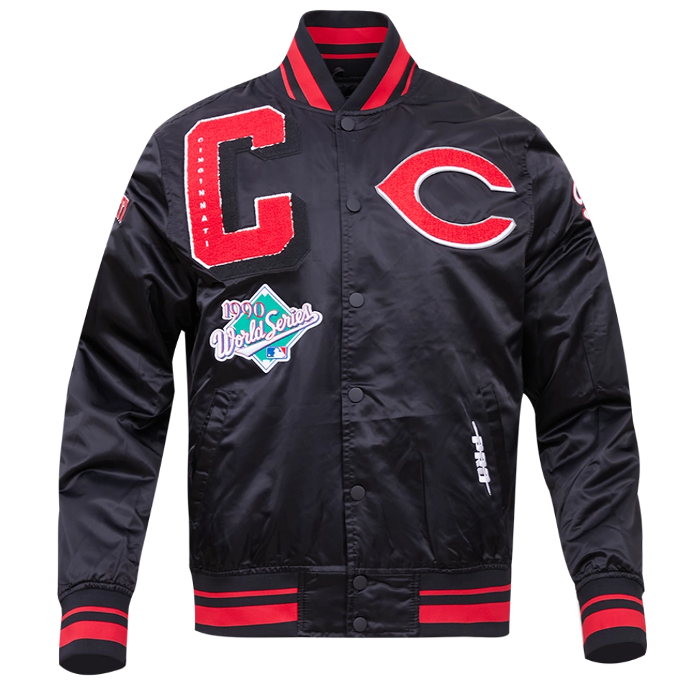 Cincinnati-Reds-Rib-Knitted-Full-Snap-Black-Satin-Varsity-Jacket-leather moto1
