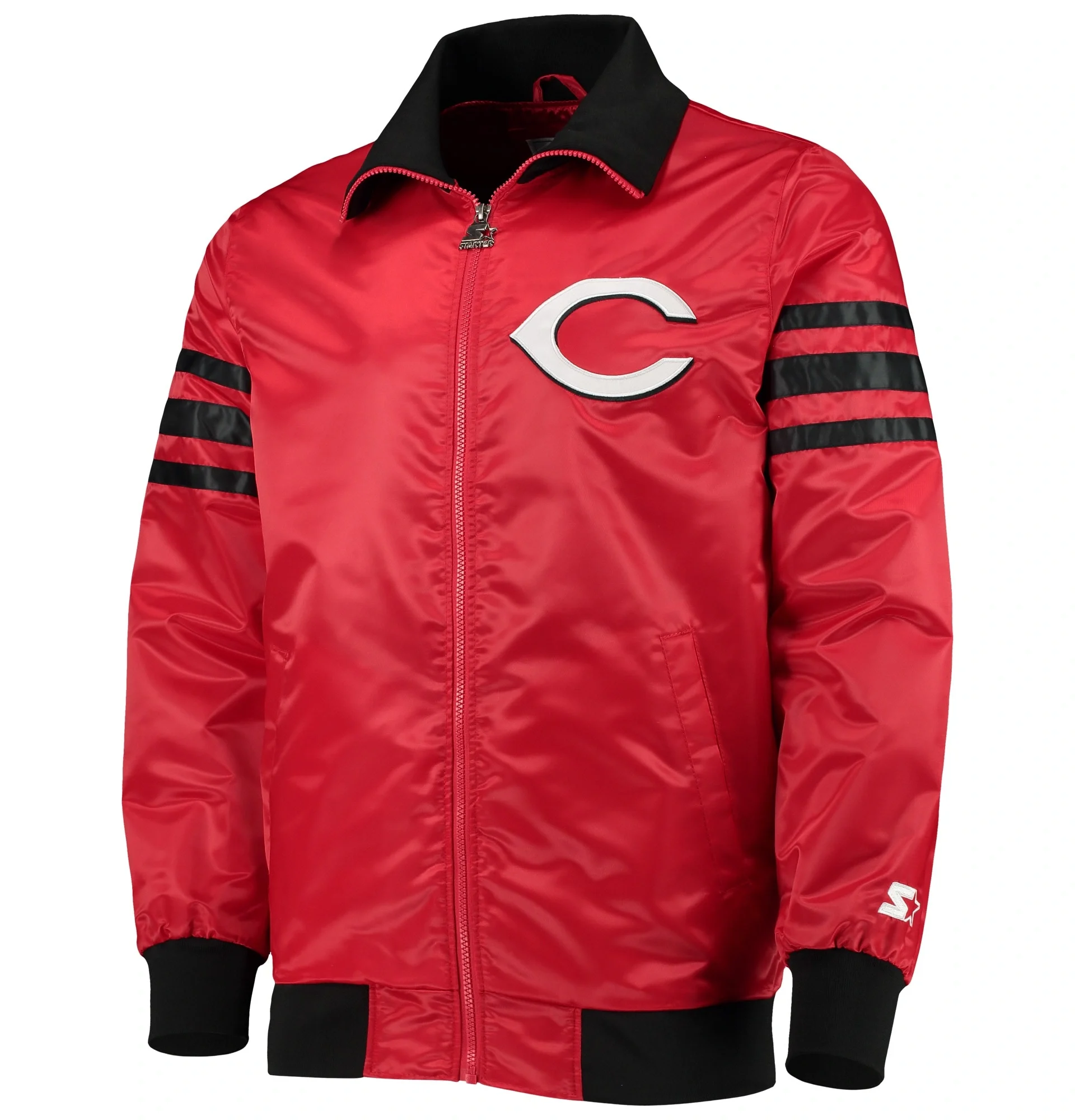 Cincinnati-Reds-Starter-Red-The-Captain-II-Full-Zip-Satin-Varsity-Jacket-leather moto 1