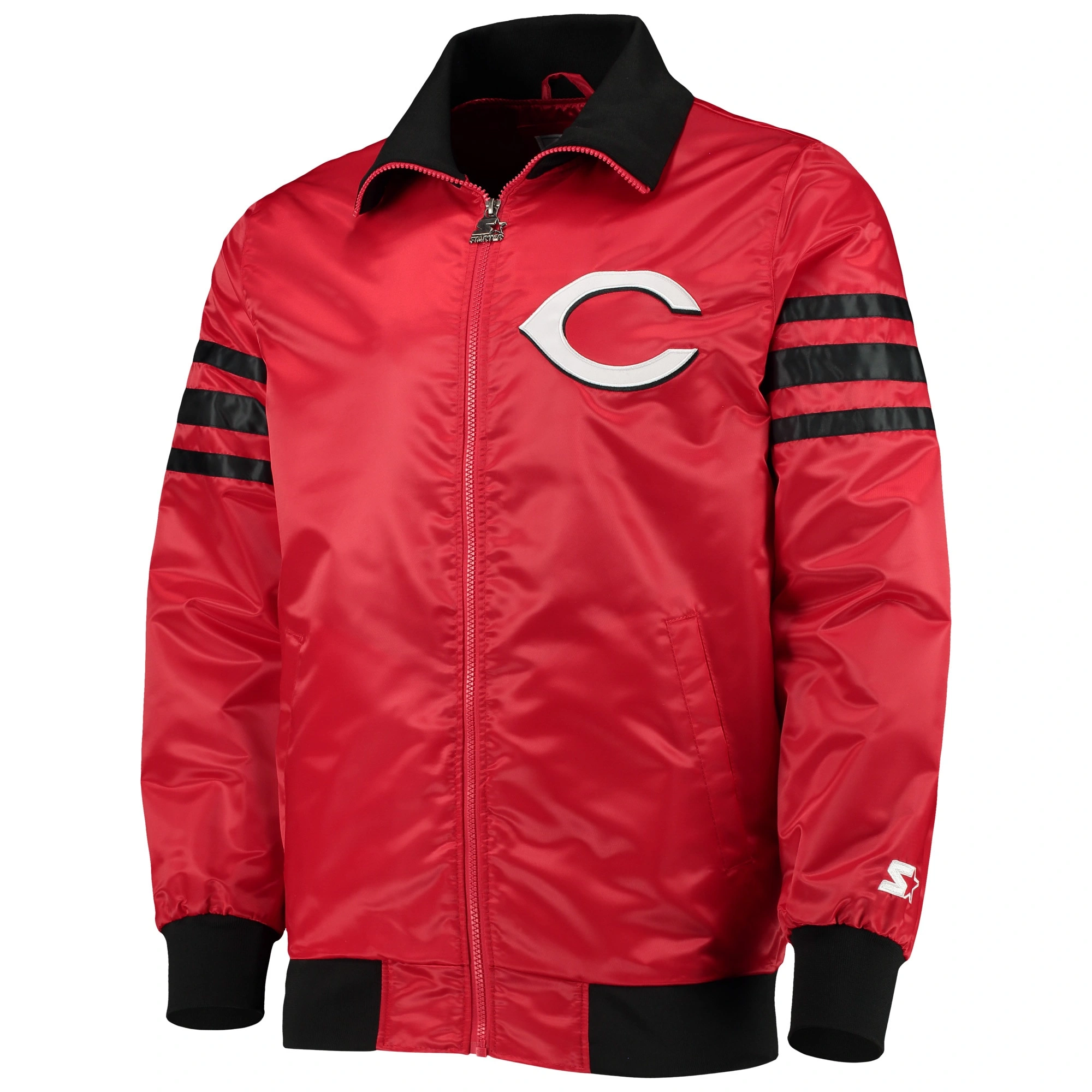 Cincinnati-Reds-Starter-Red-The-Captain-II-Full-Zip-Satin-Varsity-Jacket-leather moto 1