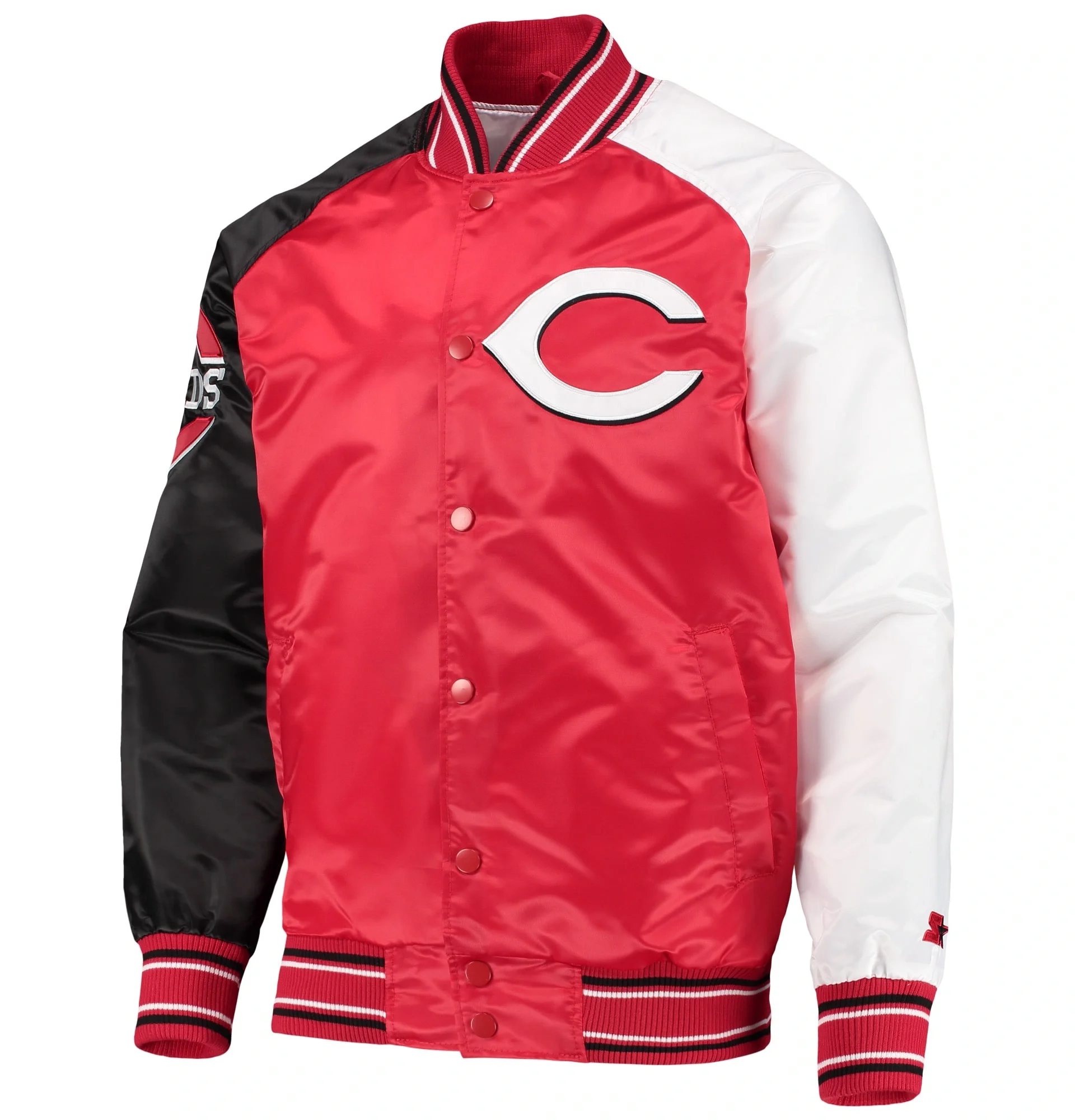 Cincinnati-Reds-Starter-Reliever-Full-Snap-Satin-Varsity-Jacket-leather moto 1