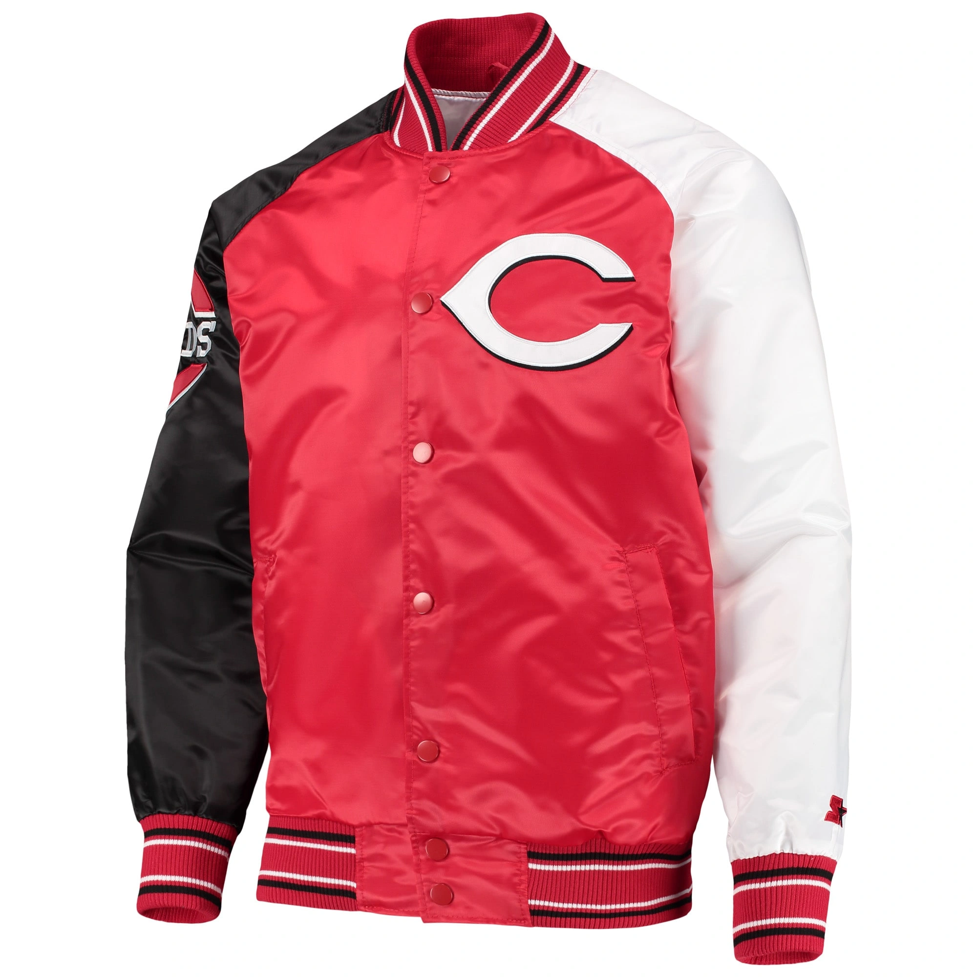 Cincinnati-Reds-Starter-Reliever-Full-Snap-Satin-Varsity-Jacket-leather moto 1