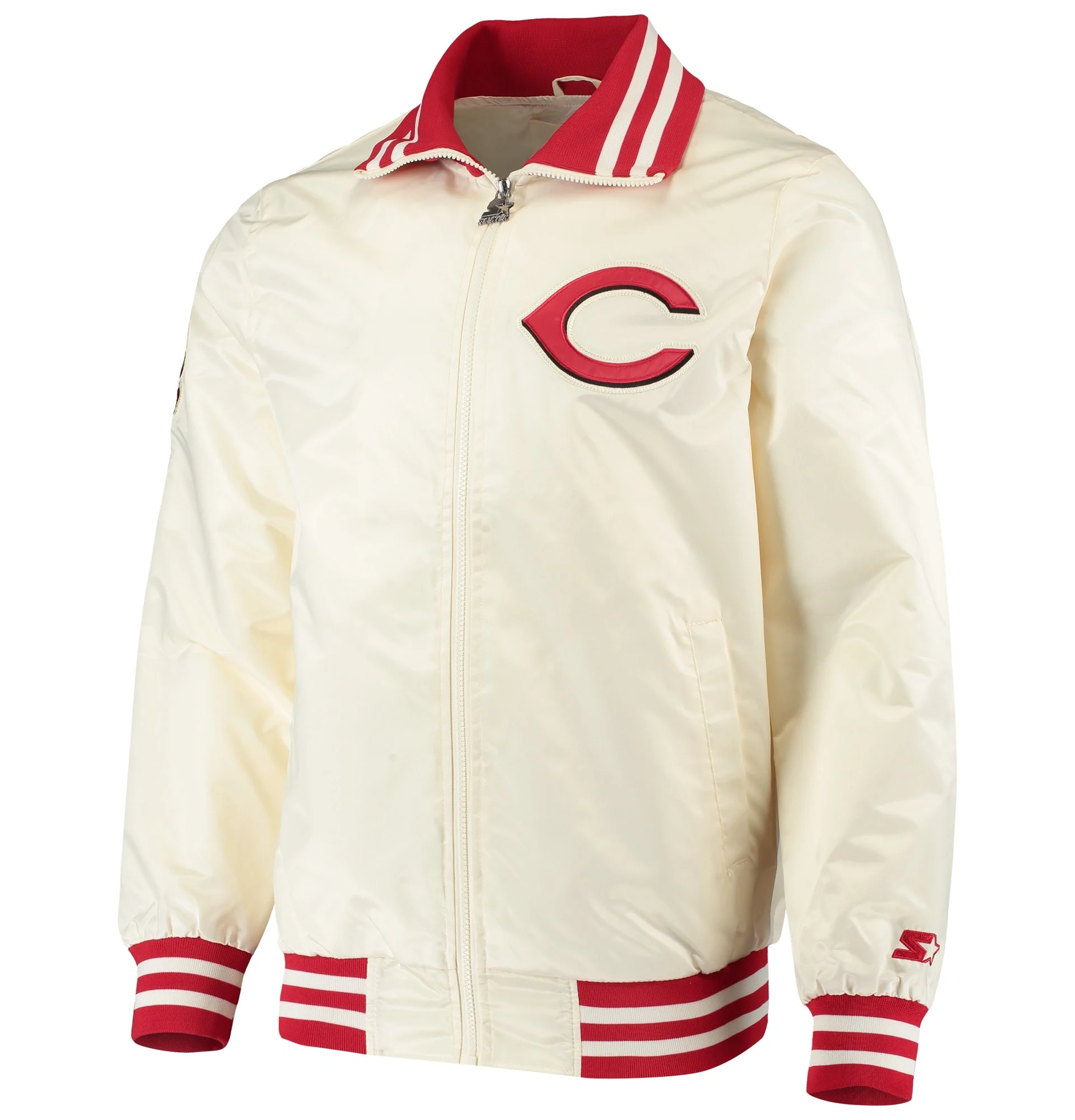 Cincinnati-Reds-Starter-The-Captain-II-Full-Zip-Satin-Varsity-Cream-Jacket-leather moto 1