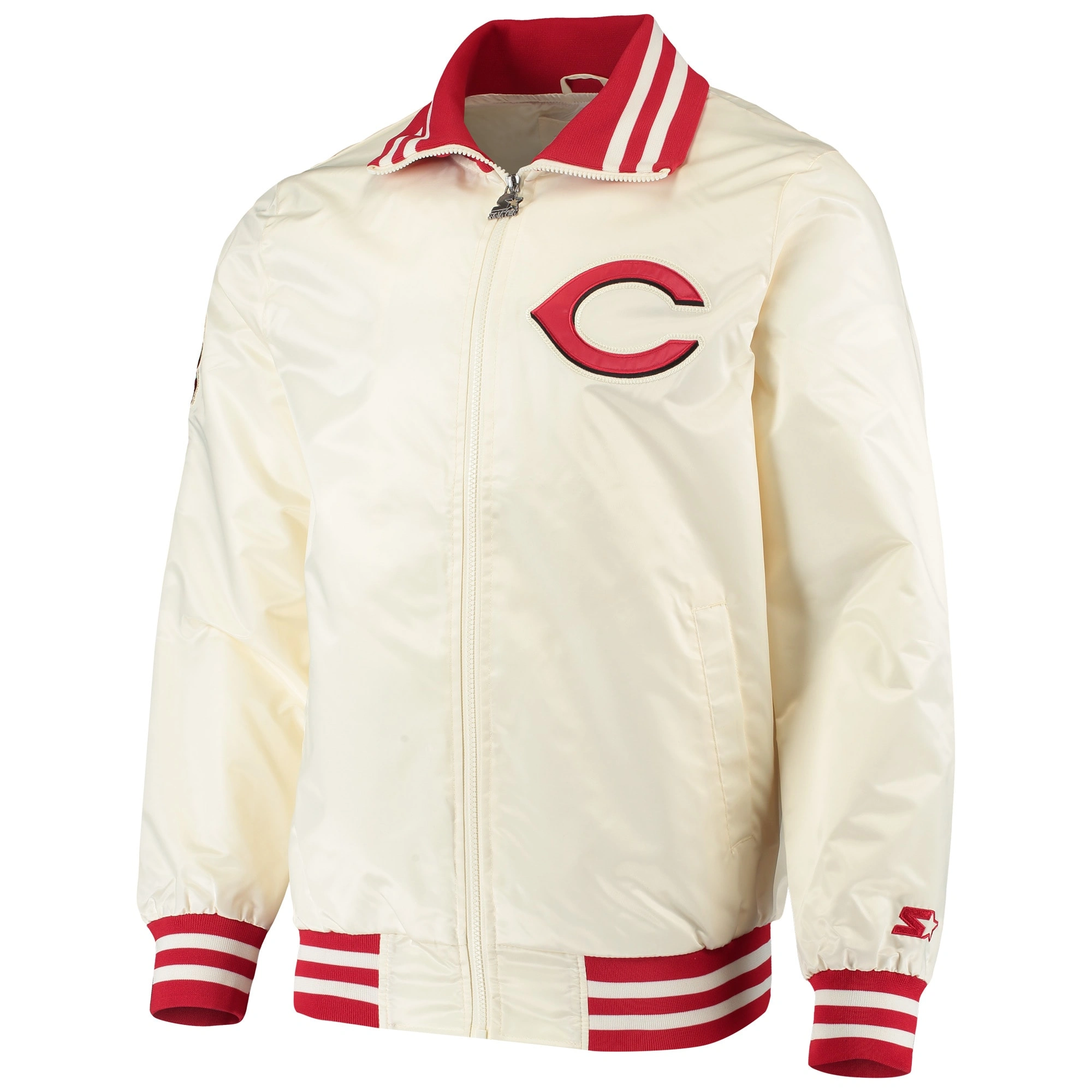 Cincinnati-Reds-Starter-The-Captain-II-Full-Zip-Satin-Varsity-Cream-Jacket-leather moto 1