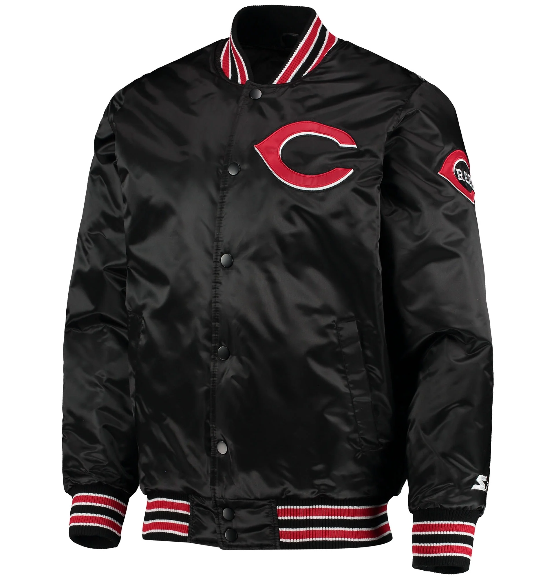 Cincinnati-Reds-Starter-The-Diamond-Full-Snap-Satin-Varsity-Black-Jacket-leather moto1