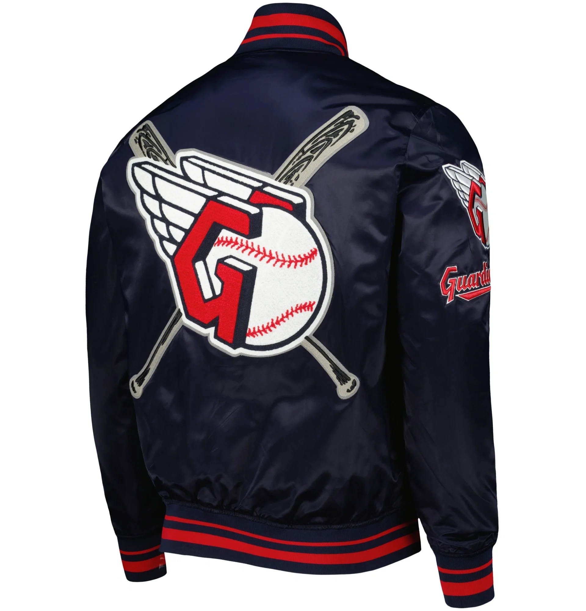 Cleveland-Guardians-Pro-Standard-Full-Snap-Satin-Varsity-Navy-Jacket-LEATHER MOTO 2
