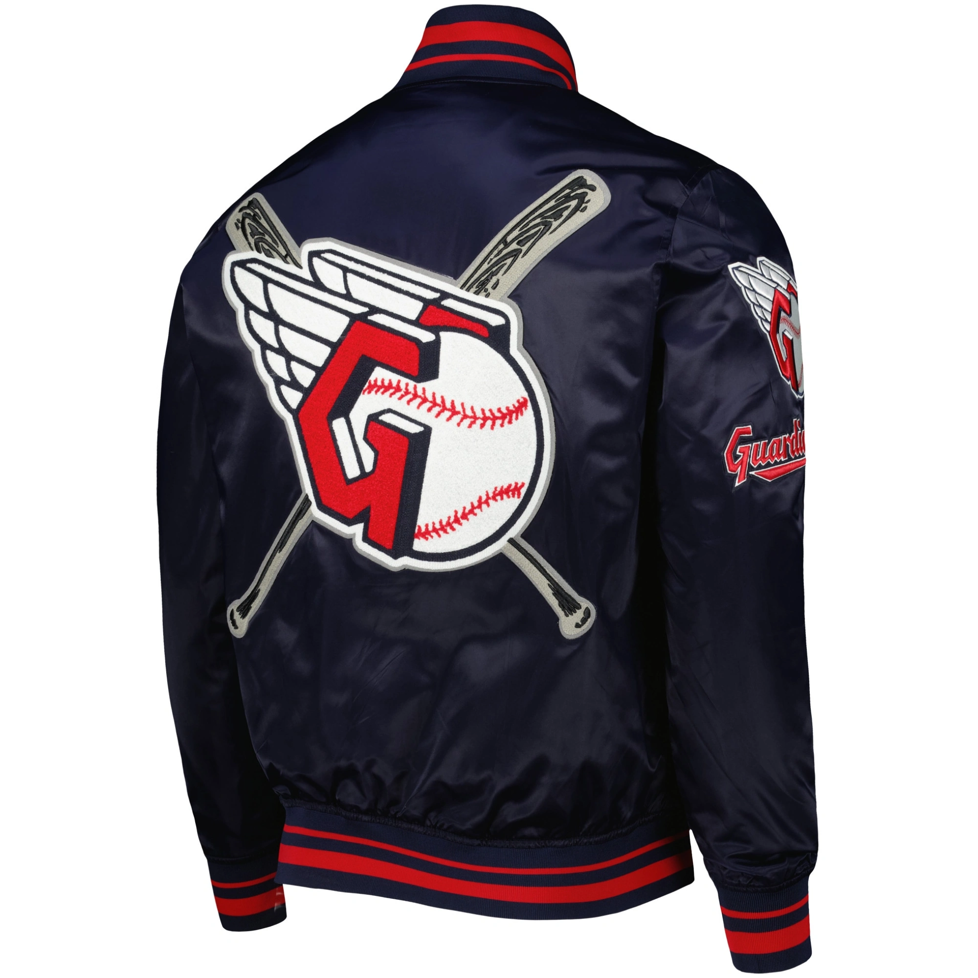 Cleveland-Guardians-Pro-Standard-Full-Snap-Satin-Varsity-Navy-Jacket-LEATHER MOTO 2