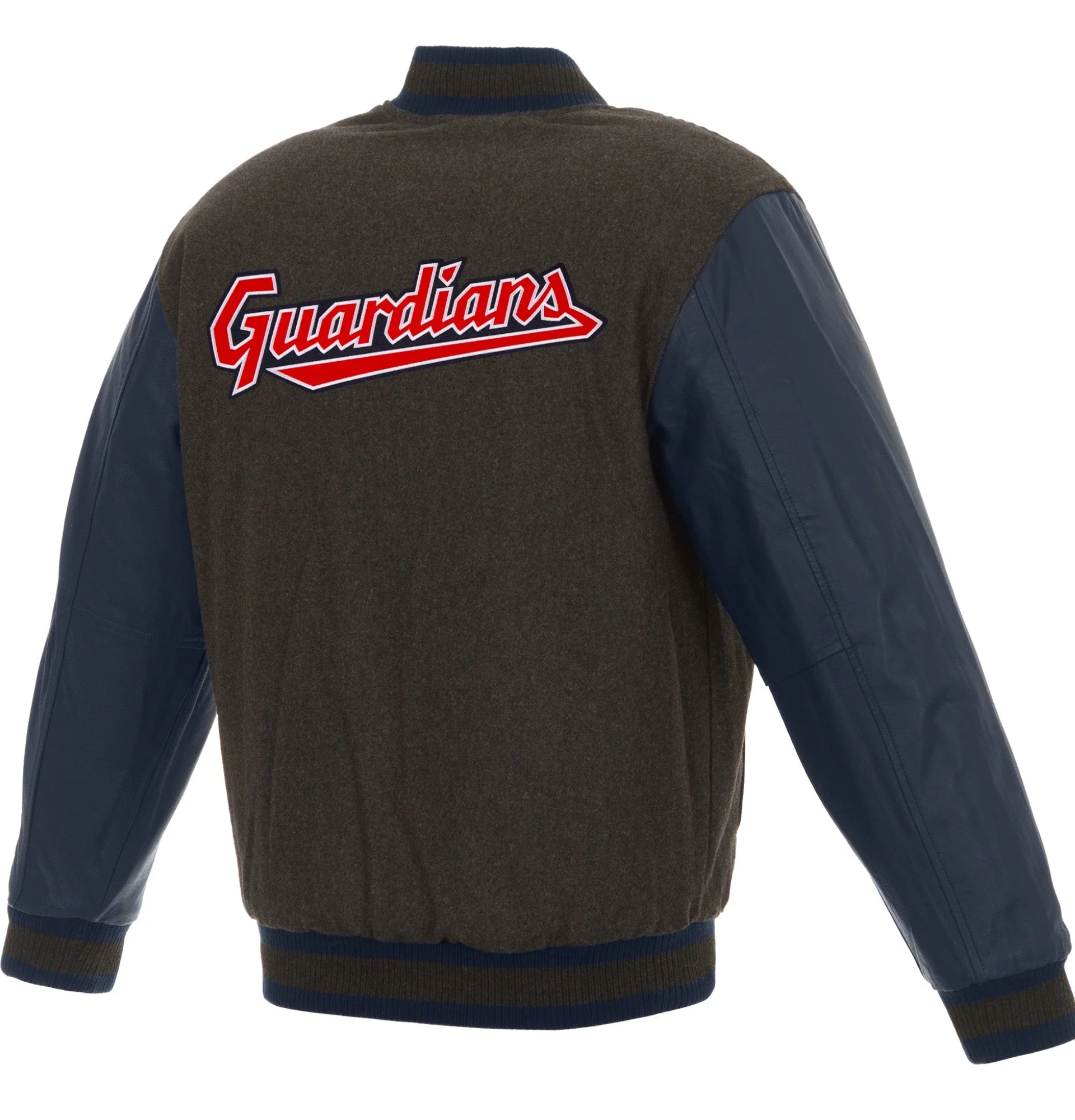 Cleveland-Guardians-Reversible-Wool-Leather-Varsity-Jacket-Charcoal-Navy-leather moto 2