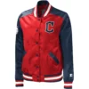 Cleveland-Guardians-Starter-Full-Snap-Satin-Varsity-Jacket-Red-Navy-leather moto 1