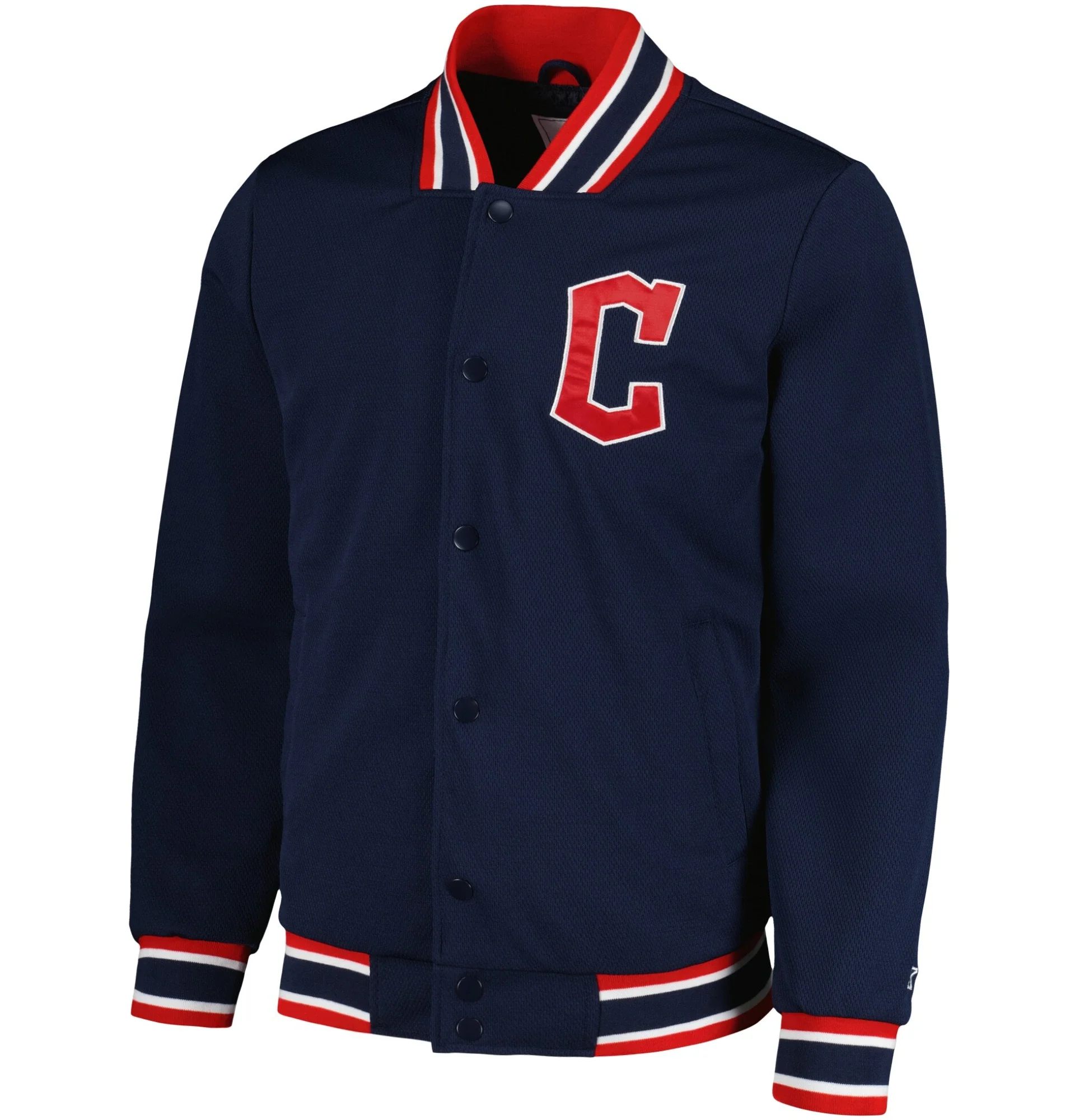 Cleveland-Guardians-Starter-Navy-Secret-Full-Snap-Polyester-Varsity-Jacket-leather moto 1
