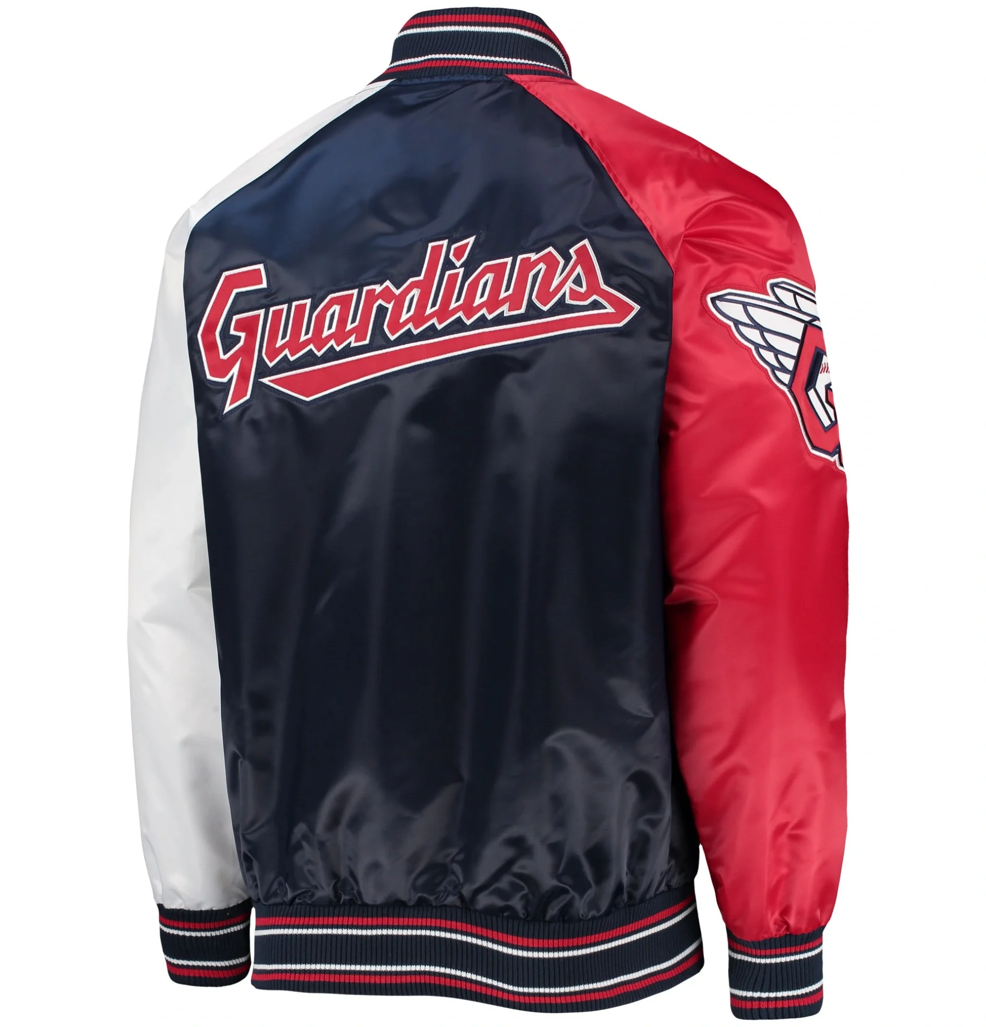 Cleveland-Guardians-Starter-Reliever-Full-Snap-Satin-Varsity-Jacket-leather moto 2