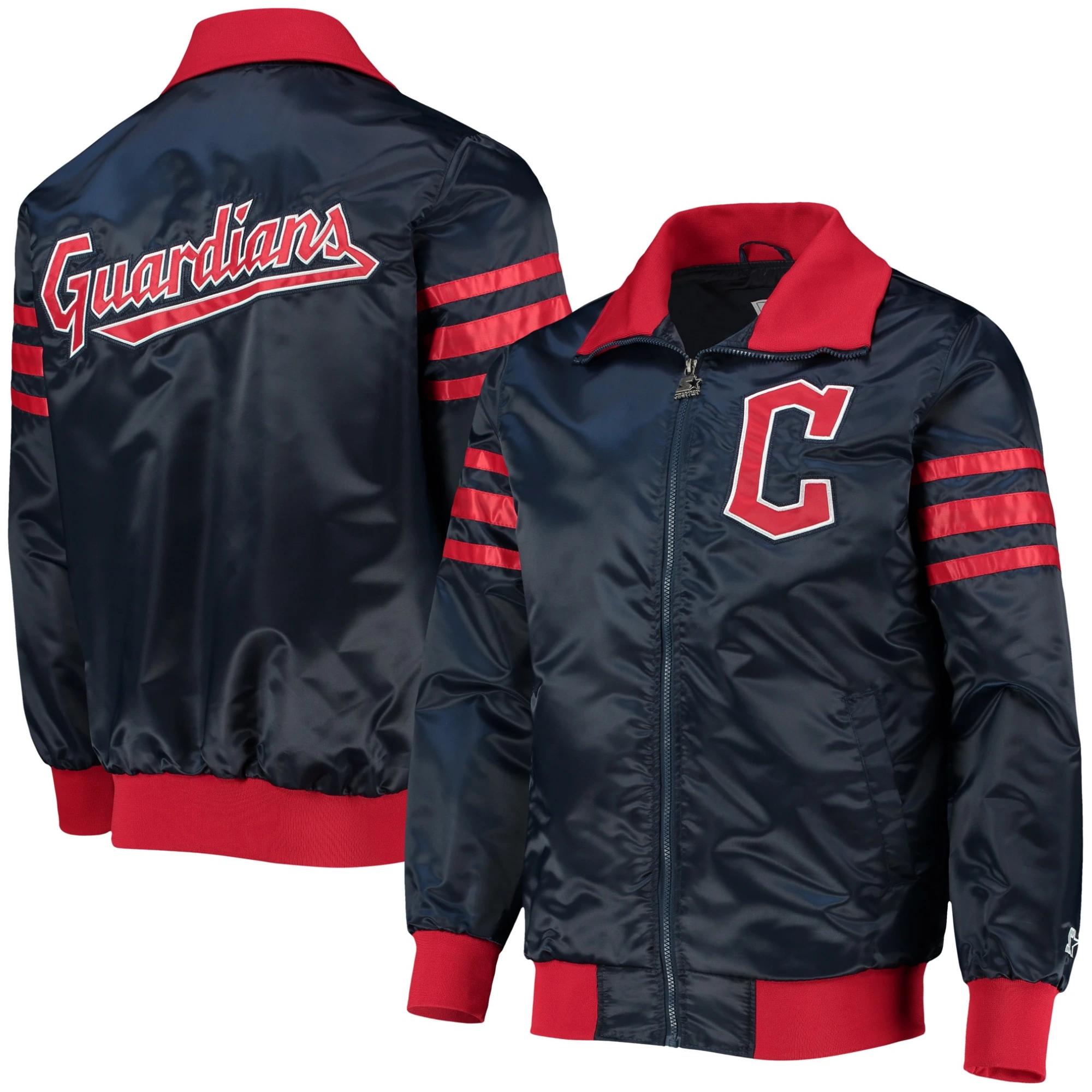 Cleveland-Guardians-Starter-The-Captain-II-Full-Zip-Satin-Varsity-Navy-Jacket-leathermoto 3