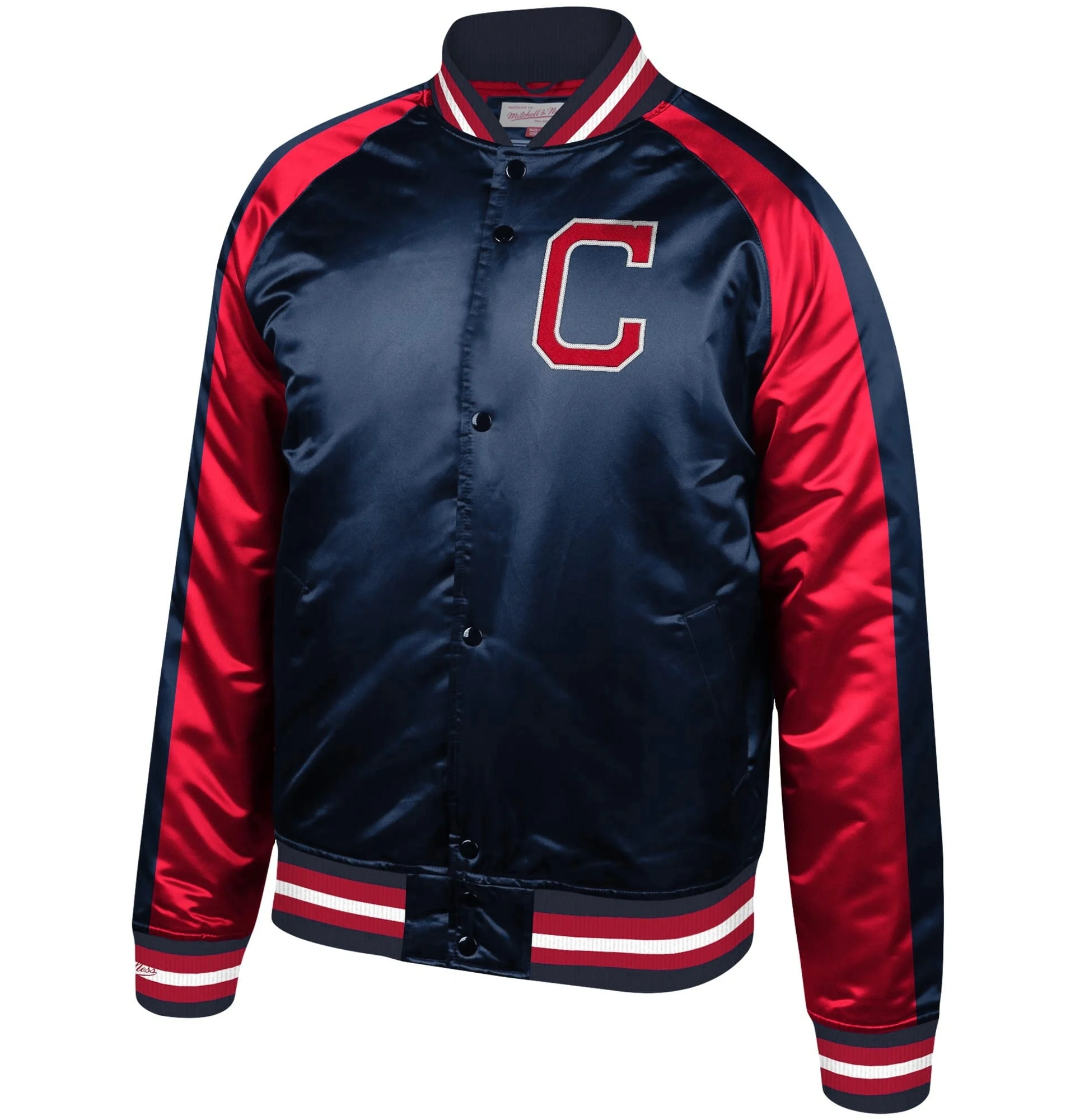 Cleveland-Indians-Baseball-Team-Players-Full-Snap-Satin-Varsity-Jacket-leather moto 1