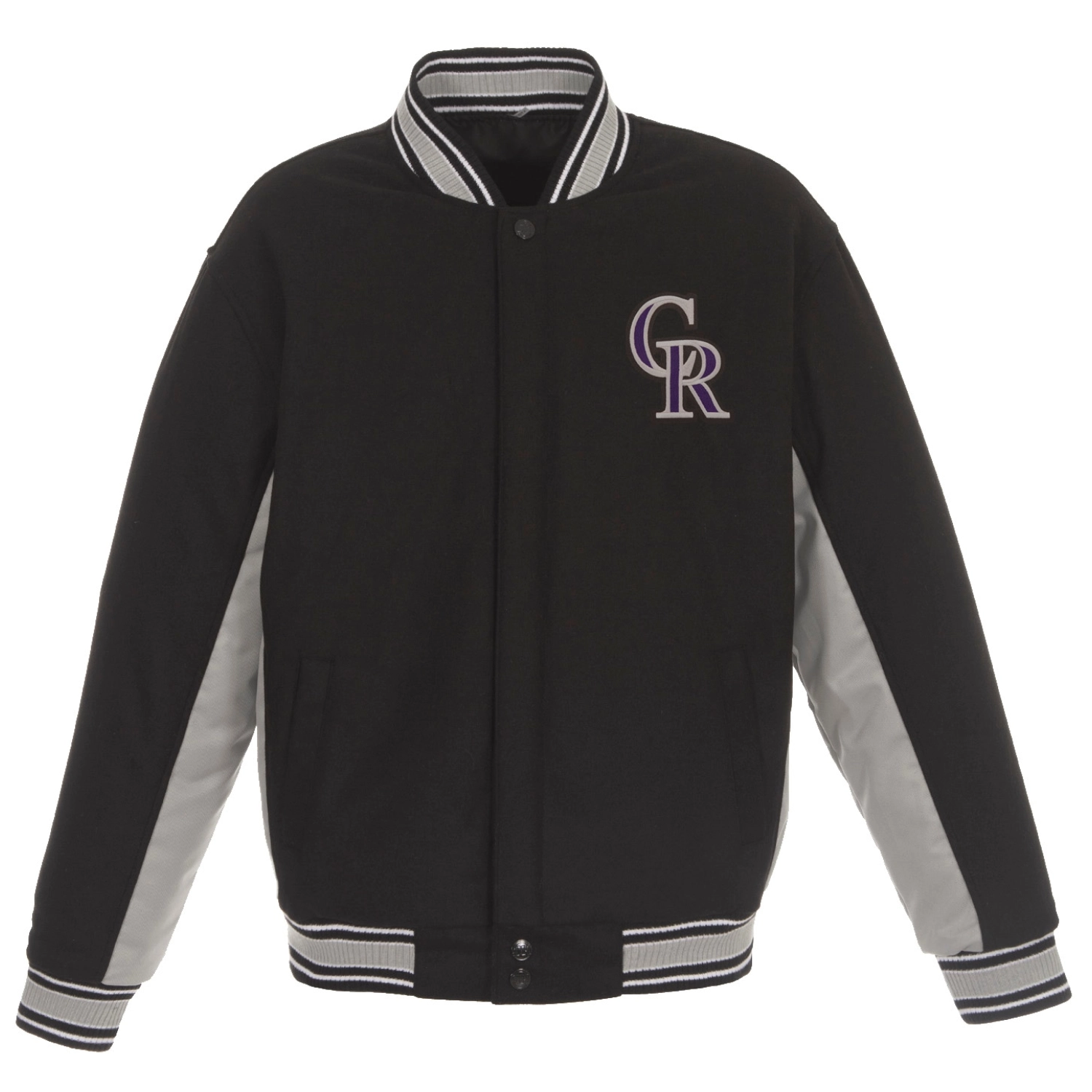 Colorado-Rockies-JH-Design-Wool-Poly-Twill-Accent-Black-Varsity-Jacket-leather moto 1