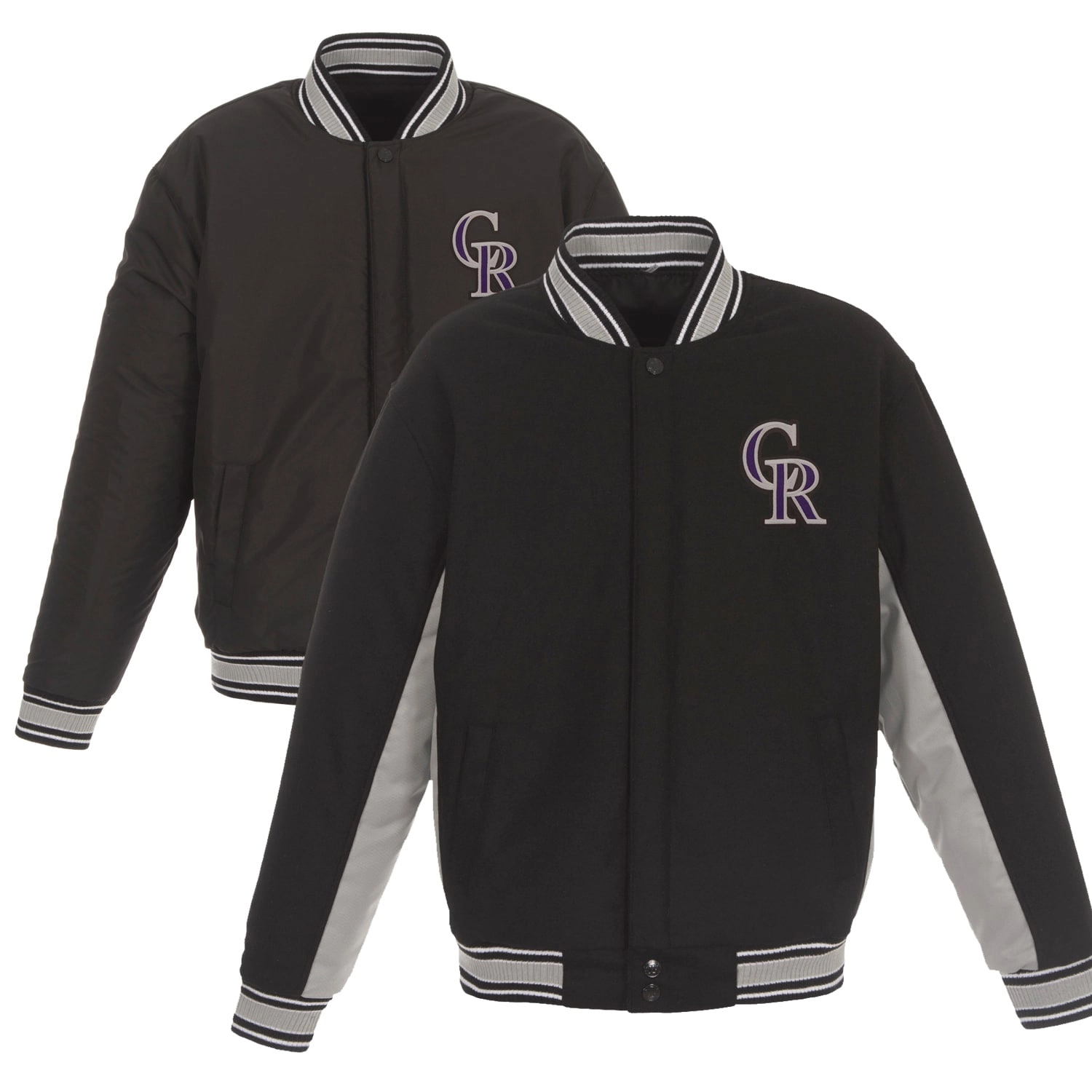 Alternative view of Colorado Rockies JH Design Wool & Poly-Twill Accent Black/Grey Varsity Jacket