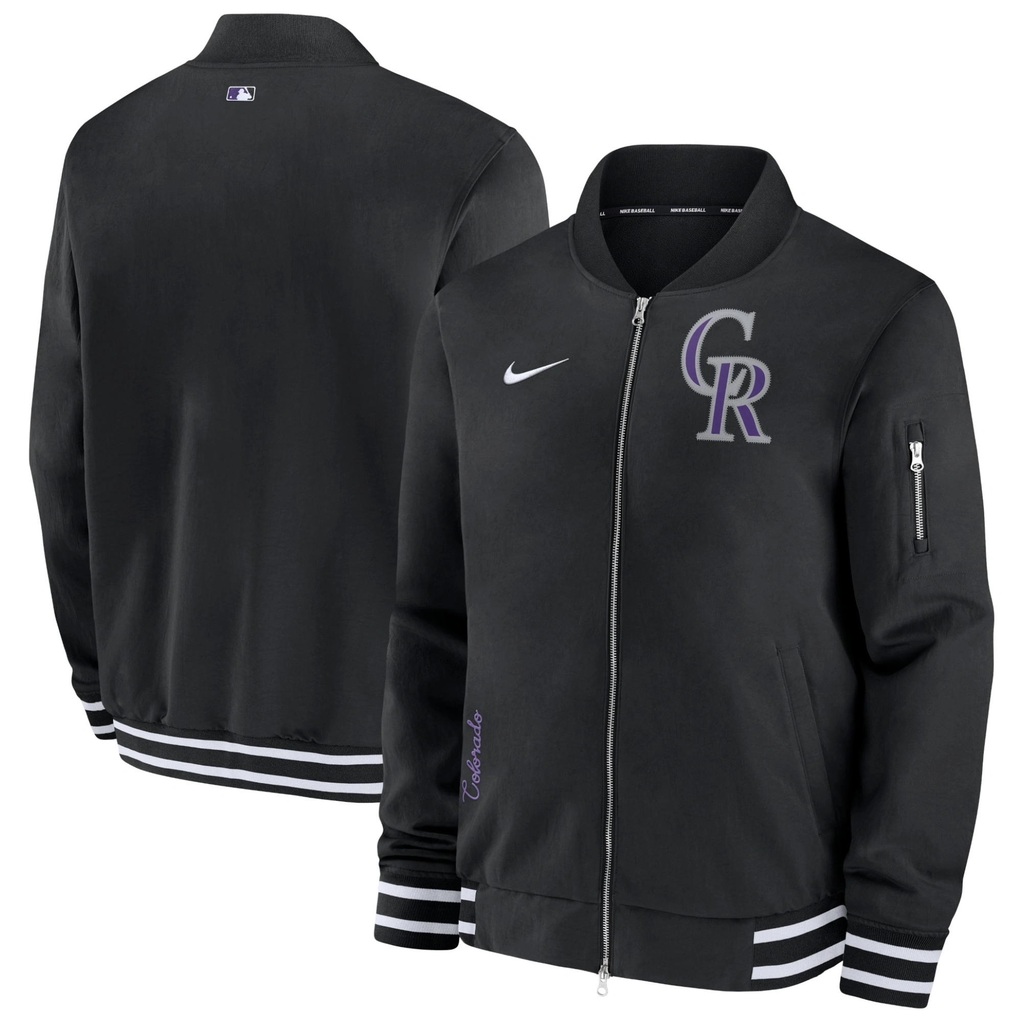 Colorado-Rockies-Nike-Authentic-Collection-Full-Zip-Bomber-Varsity-Black-Jacket-leather moto 3