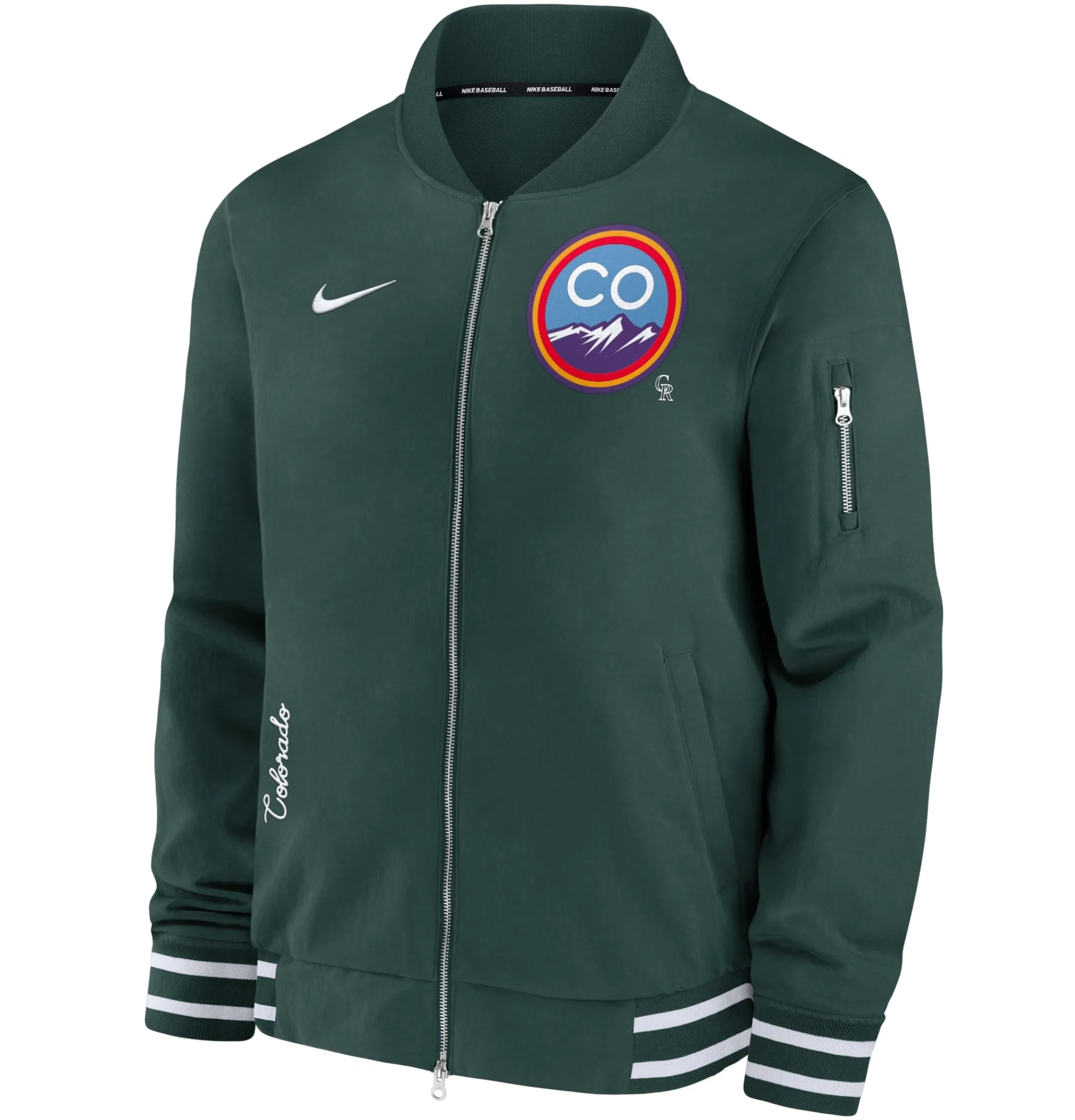 Colorado-Rockies-Nike-Hunter-Green-City-Connect-Game-Full-Zip-Varsity-Jacket-leather moto 1
