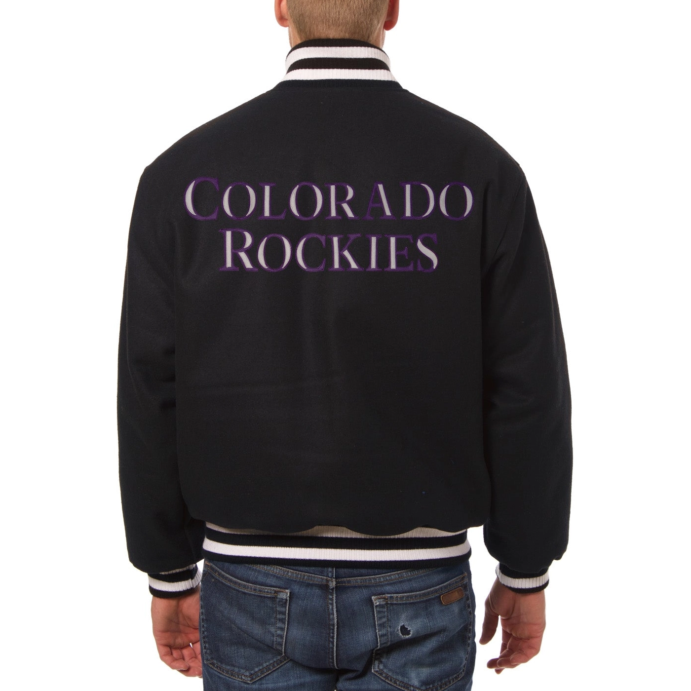 Colorado-Rockies-Rib-Knitted-Black-Wool-Varsity-Jacket-leather moto 1