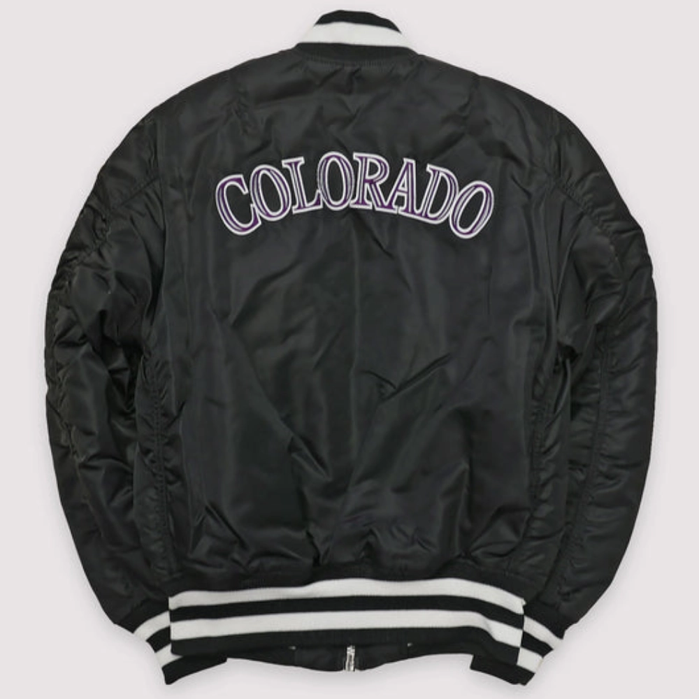 Colorado-Rockies-Rib-Knitted-Full-Zip-Bomber-Varsity-Black-Jacket-leather moto 2