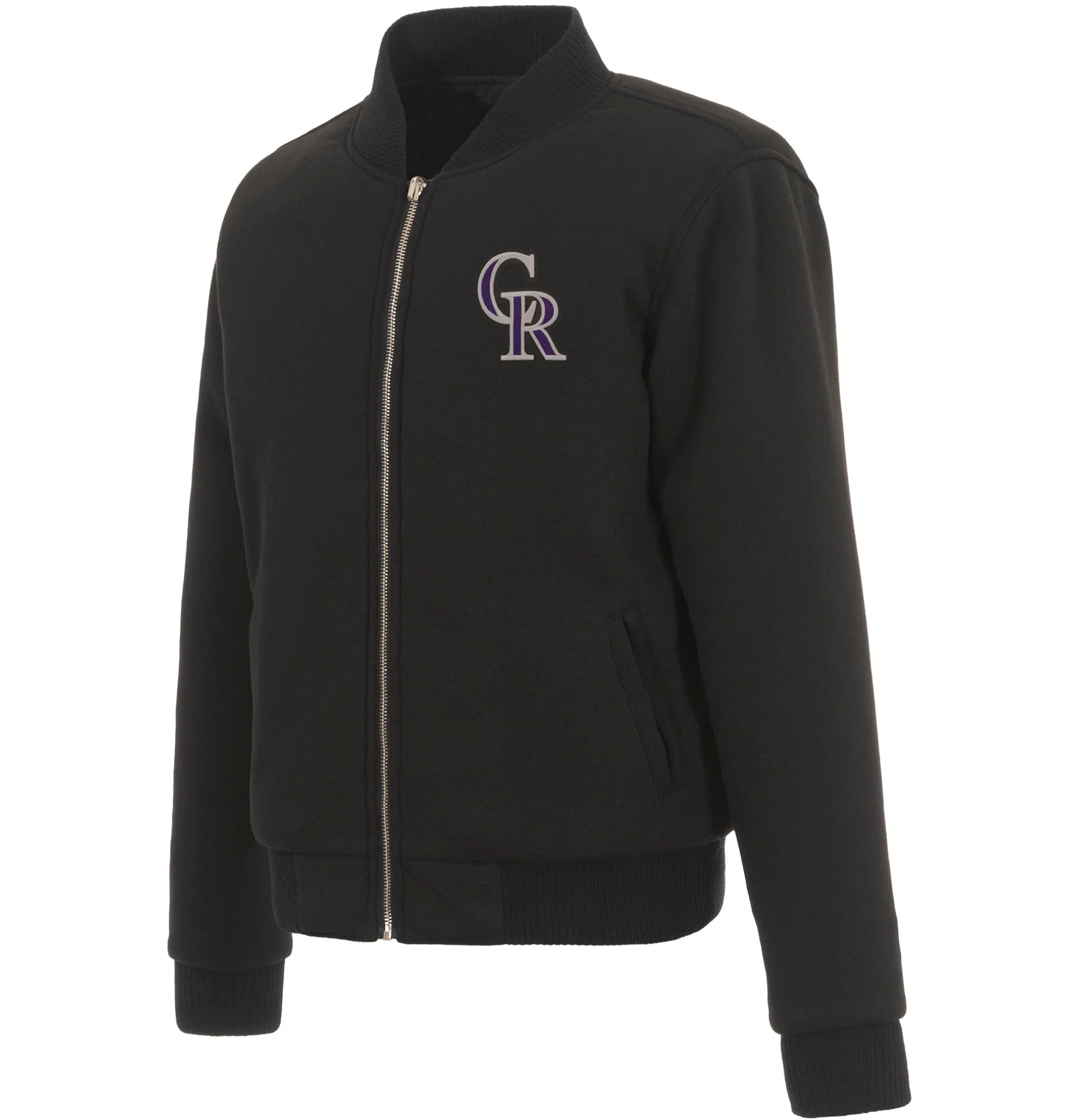 Colorado-Rockies-Ribbed-Knitted-Full-Zip-Black-Wool-Varsity-Jacket-leather moto 1