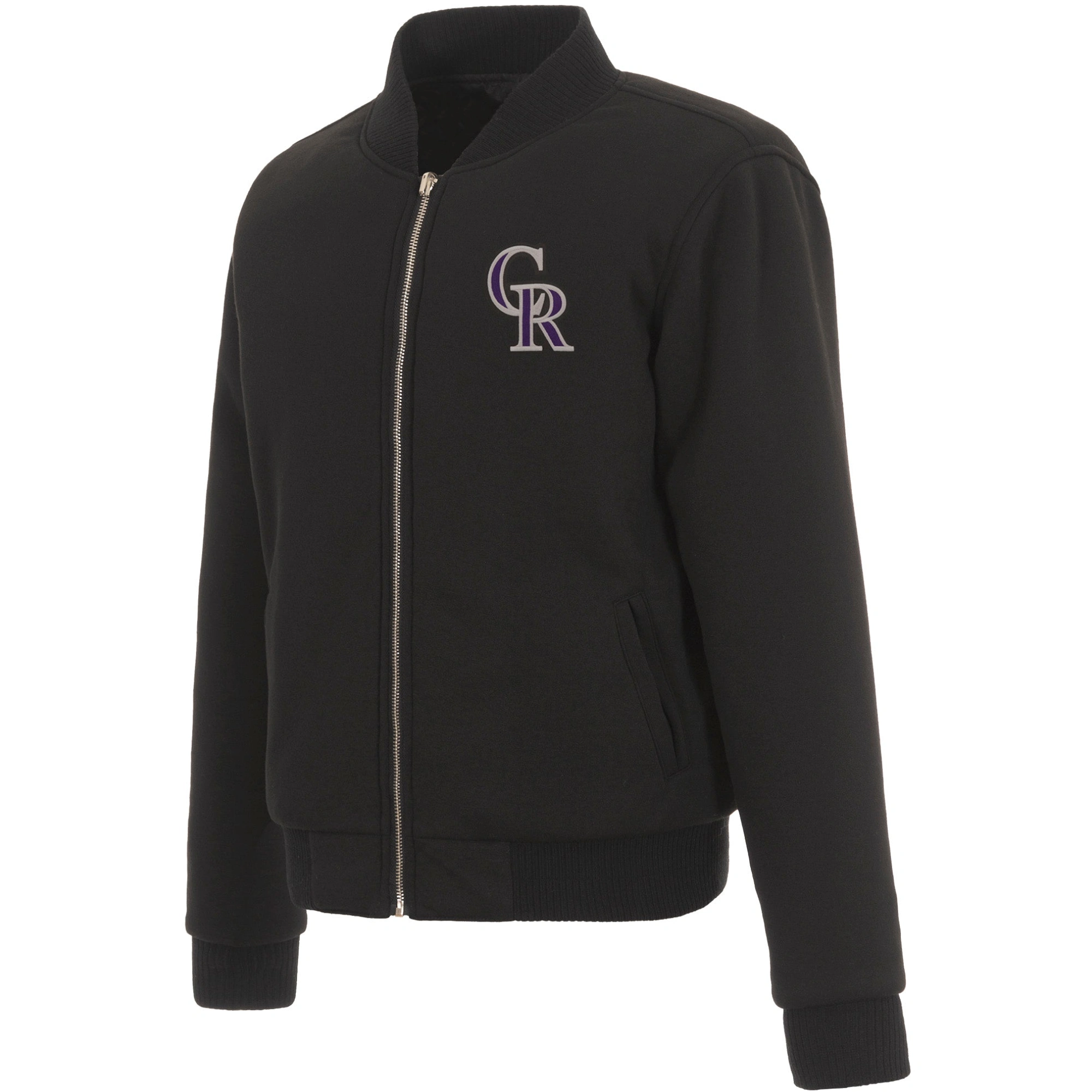 Colorado-Rockies-Ribbed-Knitted-Full-Zip-Black-Wool-Varsity-Jacket-leather moto 1
