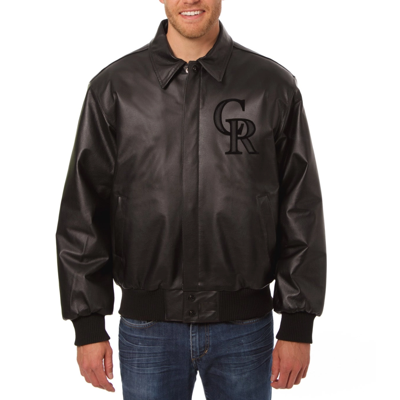 Colorado-Rockies-Shirt-Style-Collar-Black-Leather-Varsity-Jacket-leather moto 1