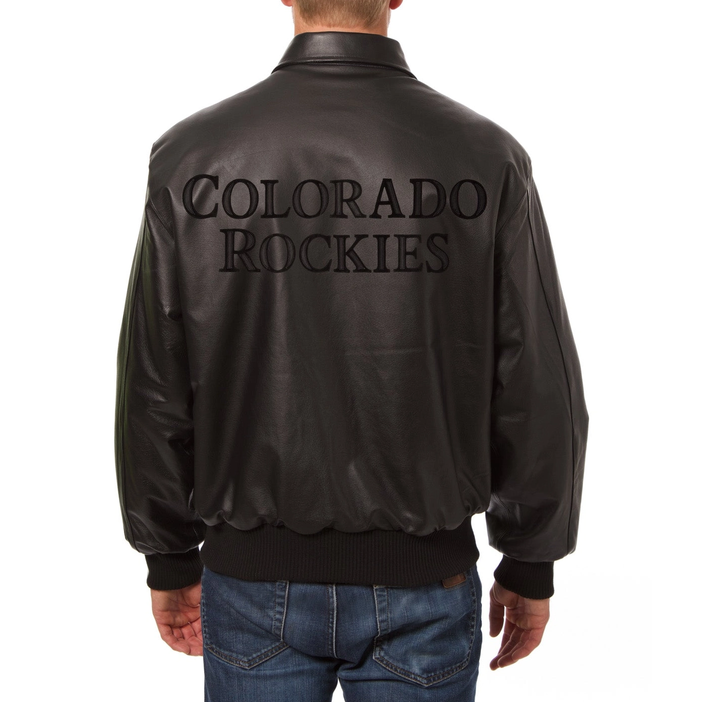Colorado Rockies Shirt-Style Collar Black Leather Varsity Jacket