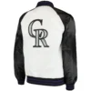 Colorado-Rockies-Starter-Hitter-Full-Snap-Satin-Varsity-Jacket-White-Black-leather moto 2