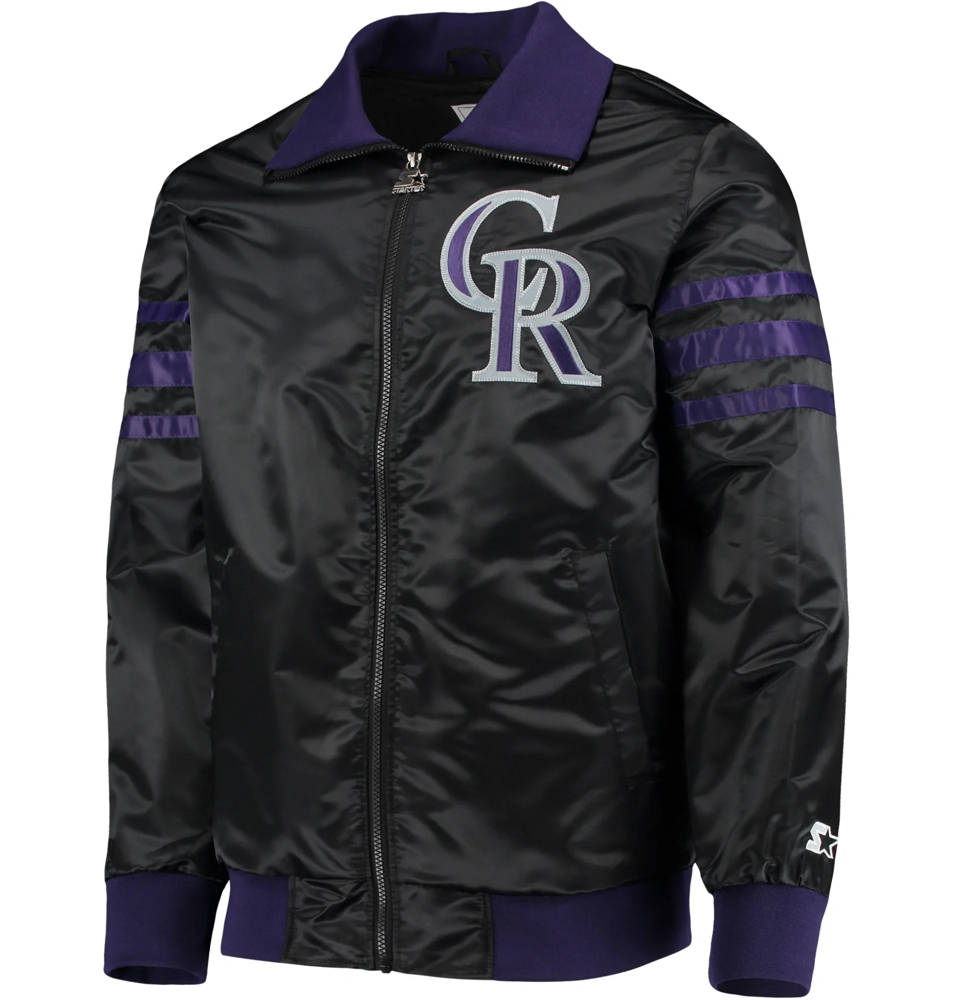 Colorado-Rockies-Starter-The-Captain-II-Full-Zip-Satin-Varsity-Black-Jacket-leather moto 1