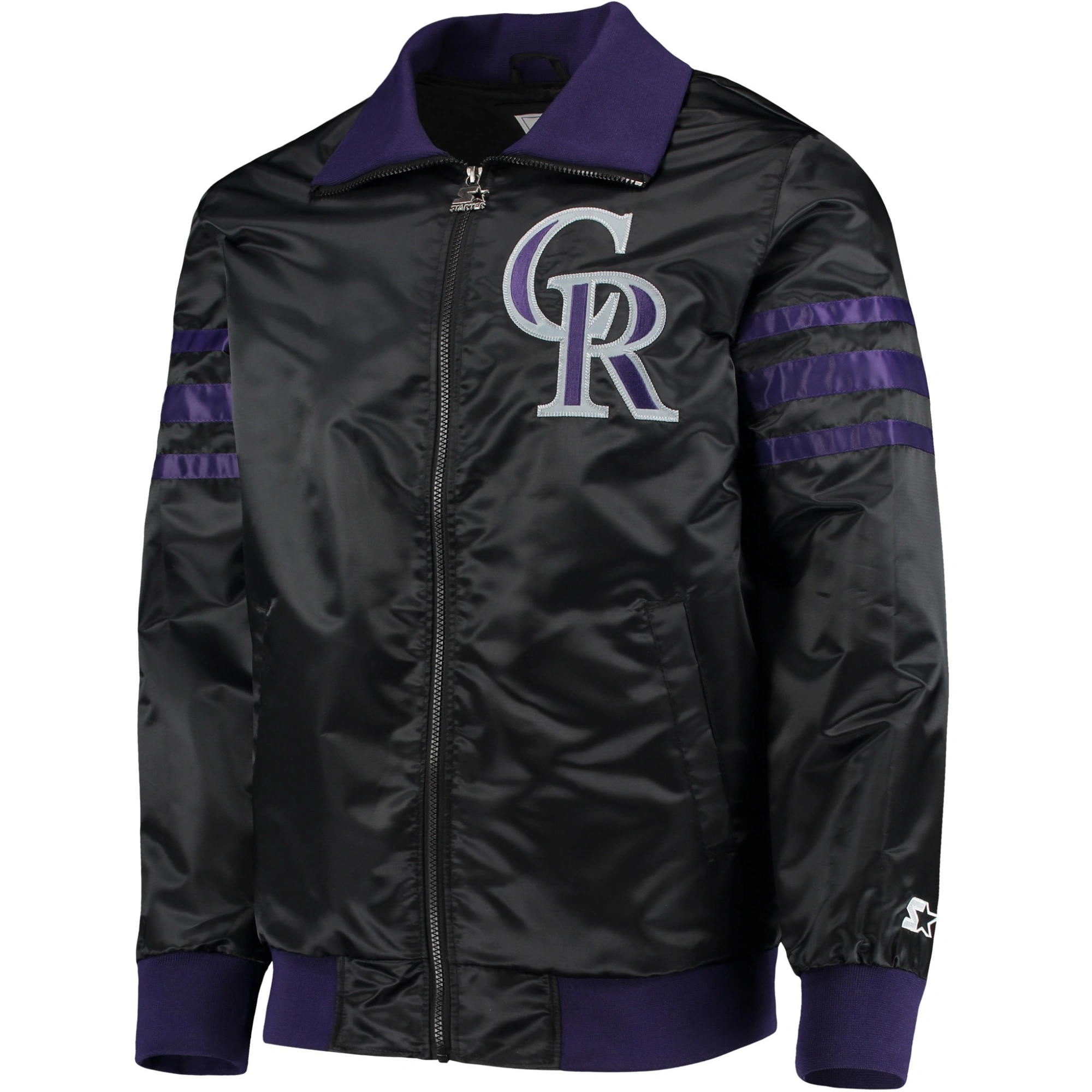 Colorado-Rockies-Starter-The-Captain-II-Full-Zip-Satin-Varsity-Black-Jacket-leather moto 1