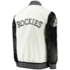 Colorado-Rockies-Starter-The-Legend-Full-Snap-Satin-Varsity-Jacket-White-Black-leather moto 2
